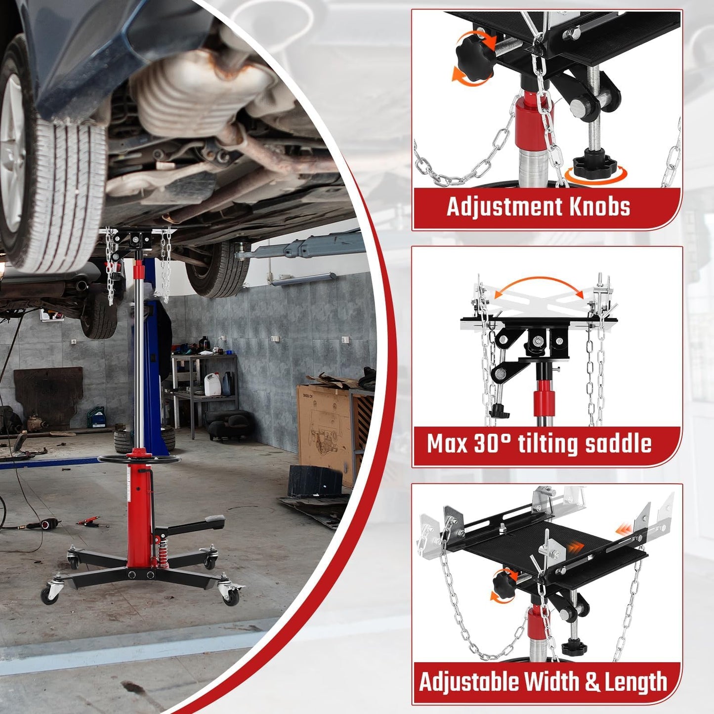 Transmission Jack 1322 LBS, Hydraulic Telescoping Stand with Foot Pedal & 360° Swivel Wheels, 34"-68" High Lift Transmission Jack for Car, Truck, SUV Repairs in Garage Workshop
