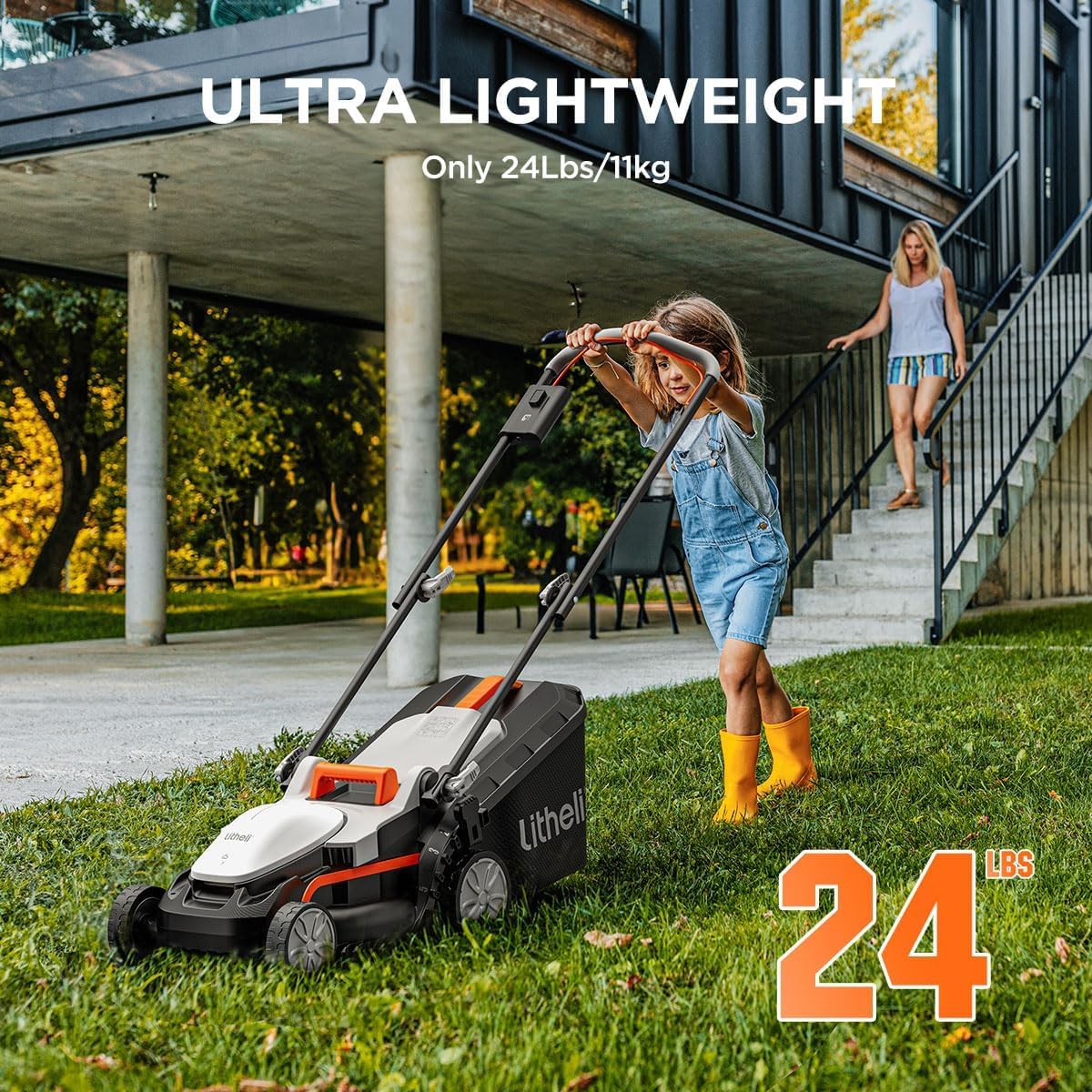 Litheli Cordless Lawn Mower 13 Inch, U20 Handy+ 20V Electric Lawn Mowers for Garden, Yard and Farm, 5 Heights Adjustment, Light Weight,2 x 4.0Ah Portable Battery Included