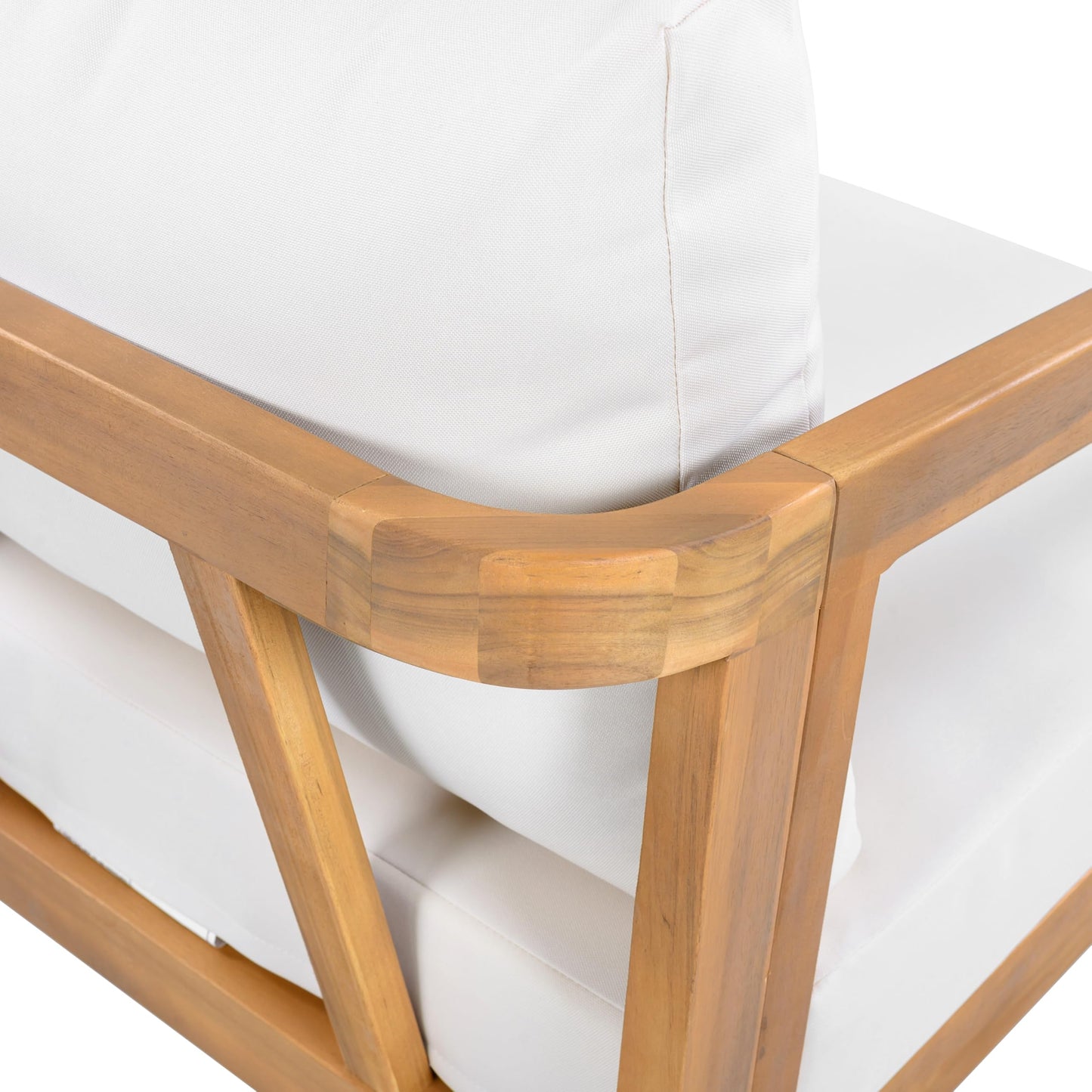 Christopher Knight Home Sures Acacia Wood Club Chair and Coffee Table Set, 3 Piece Patio Bistro Set, Solid Wood Outdoor Patio Furniture Set with Center Table, Natural+Beige