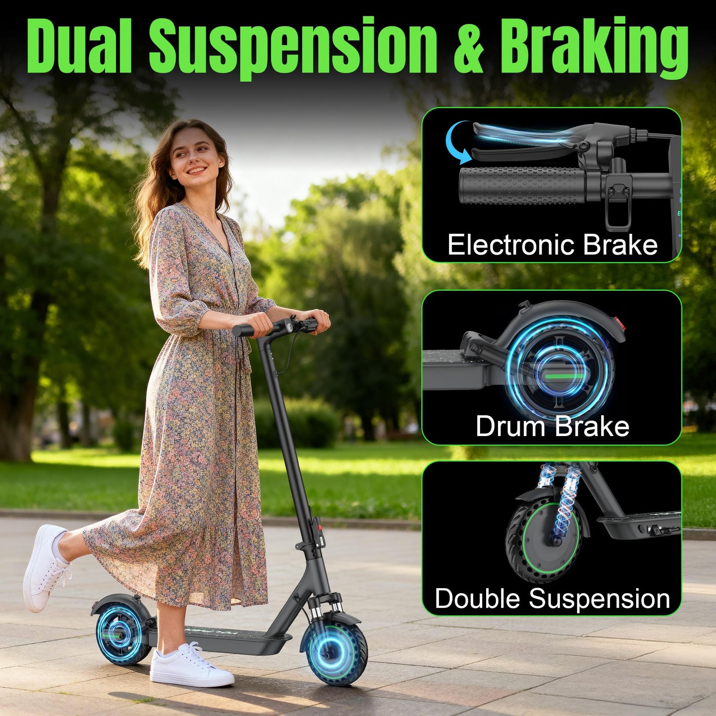 VOLPAM Electric Scooter with 8.5"/10" Solid Tire, 350W/500W Powerful Motor & 19/22 MPH Top Speed, 16-28 Miles Long Range, Folding E Scooter Choice