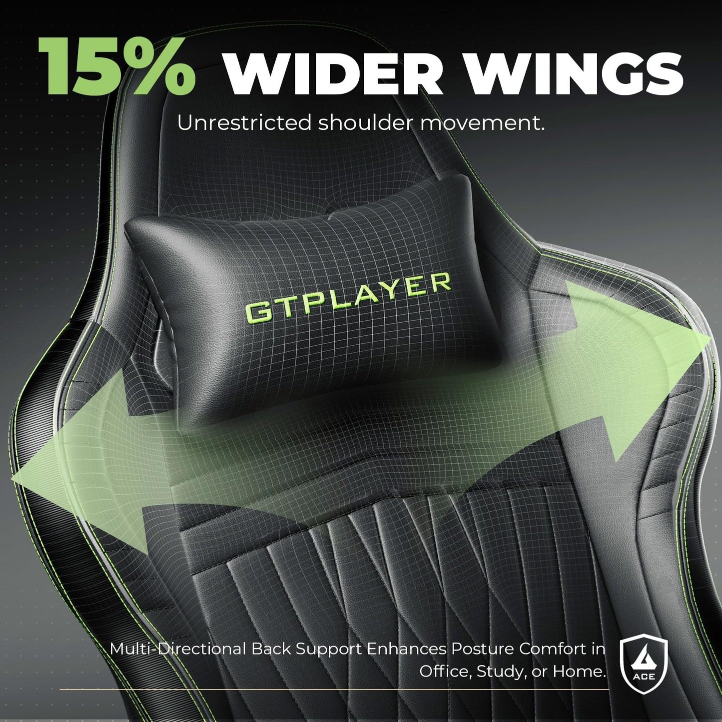 GTPLAYER ACE-PRO Music Gaming Chairs – Built-in Speakers, App Support & Bluetooth Control, Computer Game Chairs with Footrest for Adults, Ergonomic, Reclining, Linkage Armrest, Black & Green Stitch