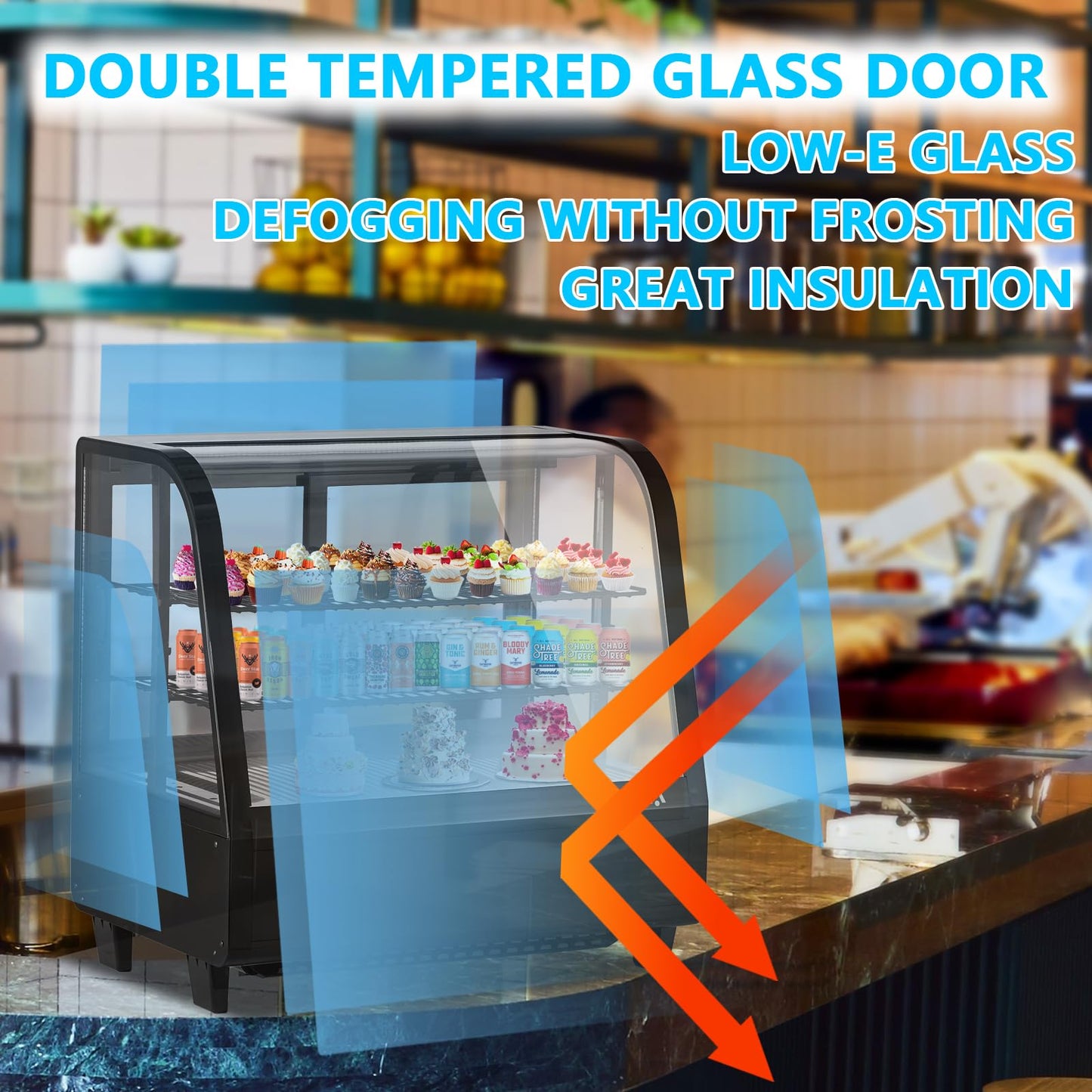 GAOMON Commercial Display Refrigerator, Glass Door Merchandiser Cooler with Adjustable Shelves, LED Lighting, Temperature Control, Sliding Rear Door for Bakery, Cafe, Restaurant, Store