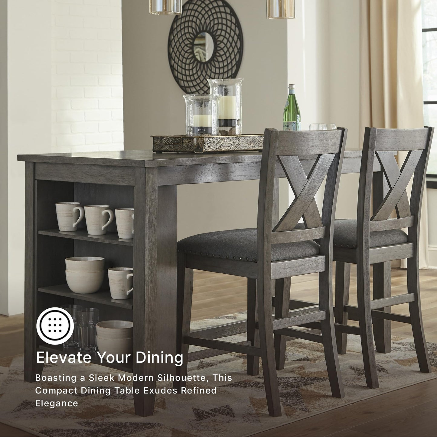 Signature Design by Ashley Caitbrook Dining Table, Counter Height Table With Shelves, Wood Construction In Antiqued Gray Wash, Space‑Saving For Small Rooms And Kitchens