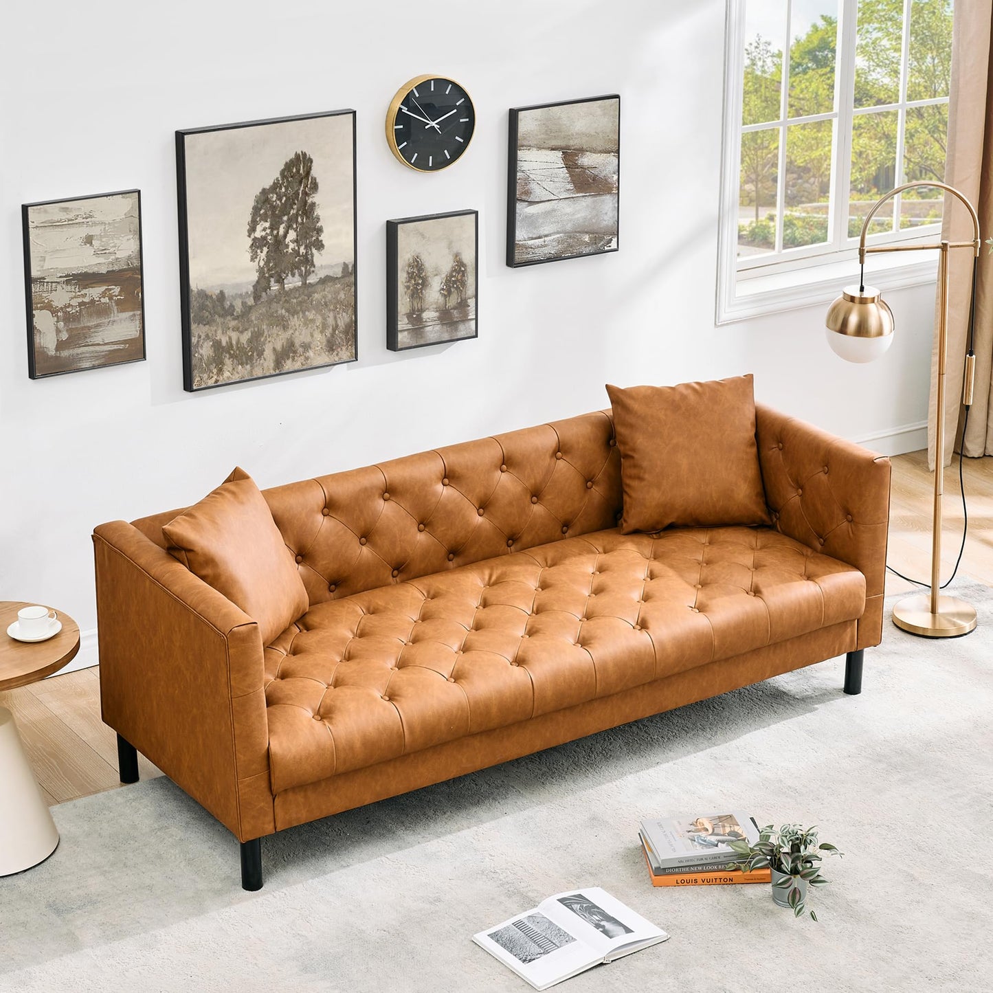 GarveeTech Modern Leather Sofa 81", Chesterfield Style 3 Seater Couch with Deep Seat, Hand-Tufted Button Quilting, Vintage Couch for Living Room, Apartment, Office
