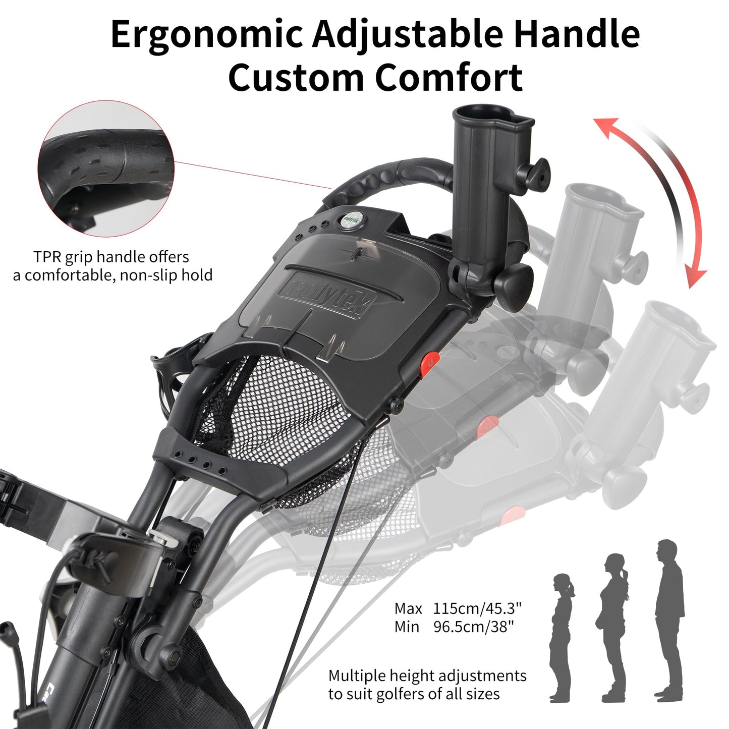 Caddytek CaddyLite One Swivel V8 Golf Push Cart - 3 Wheel Lightweight Folding Trolley with 360° Swivel Front Wheel, Cooler Basket, Umbrella and Drink Holder, Adjustable Handle
