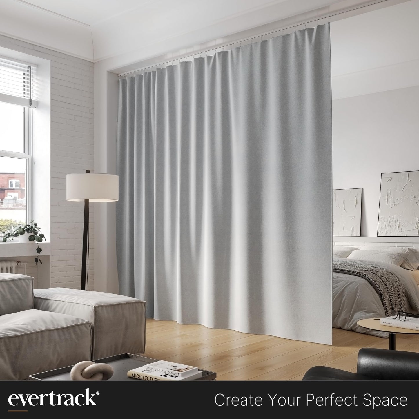 EverTrack Curtain Track - Ceiling Mounted Curtain Rail for Curtains, Drapes, and Room Dividers - USA Made - Large+ (24 Feet), Pure White
