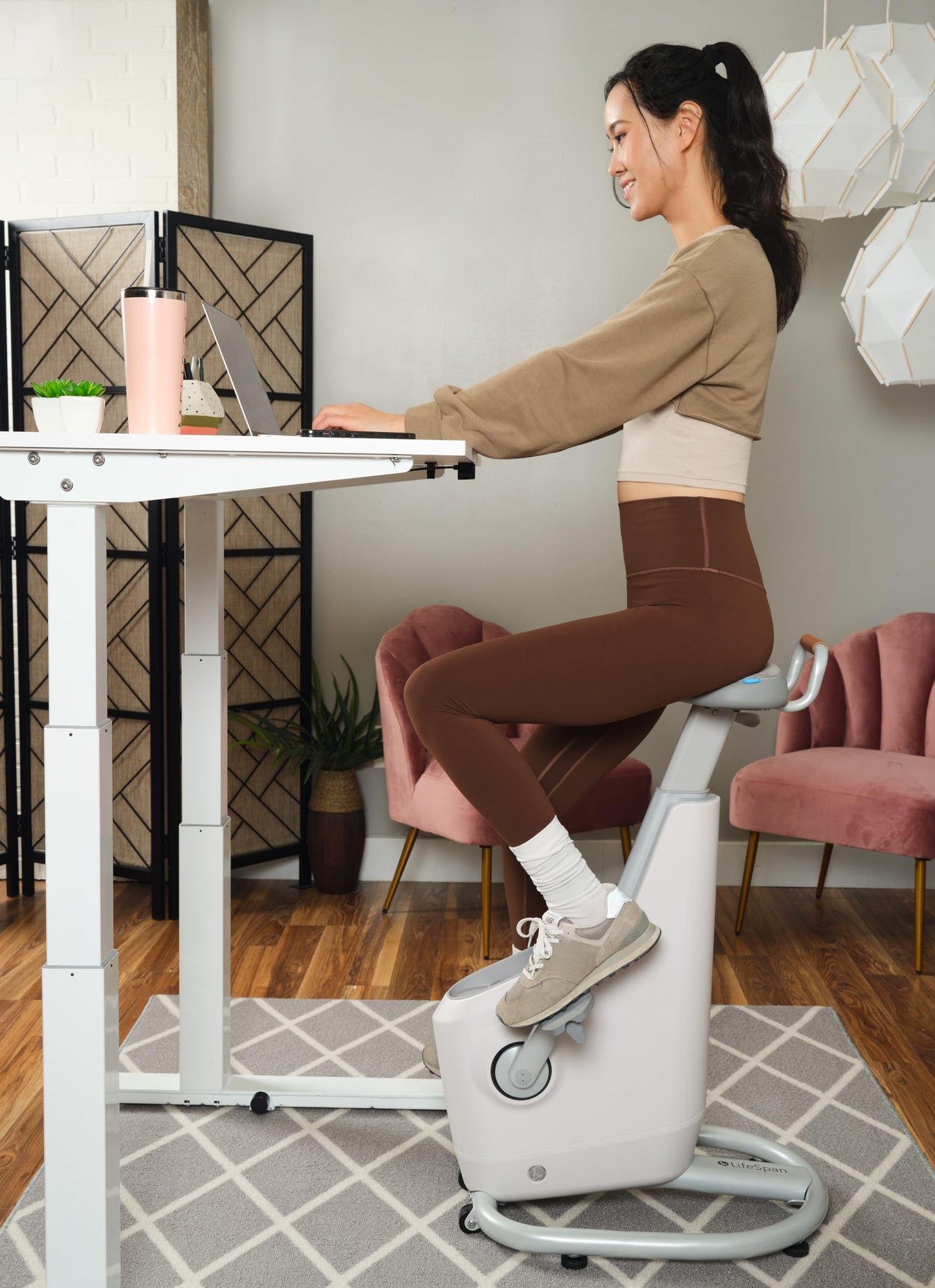 Lifespan Fitness Ampera Office Bike, Power Generating Desk Bike with Eco-Friendly and Sustainable HIPS Materials, 65W USB-C Port / 15W Wireless Charging, Glacier White