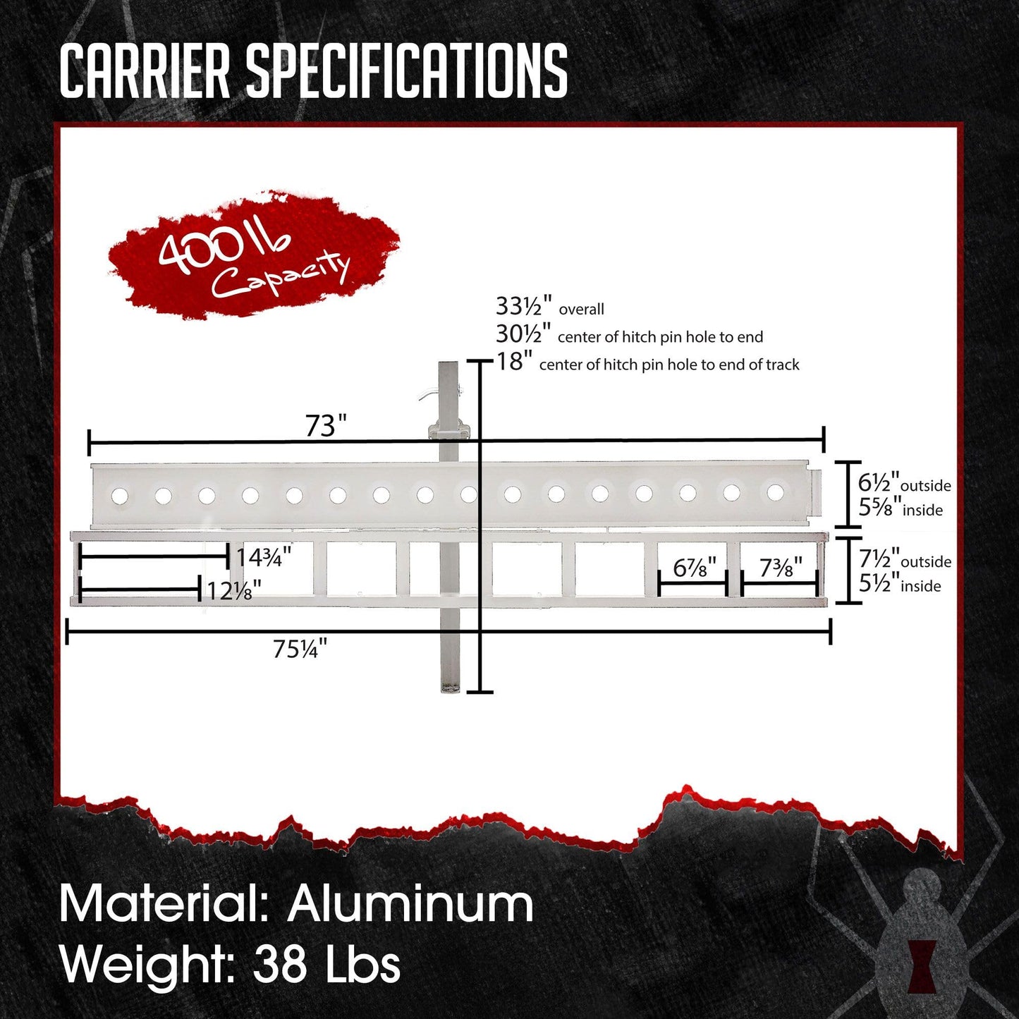 Motorcycle Carrier, 2" Hitch, for Car Truck SUV, Extra-Long 6' Ramp, 400 lb Capacity, Dirt Bike Carrier, Black Widow