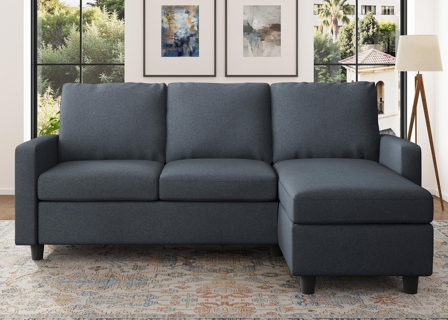 HONBAY Convertible Sectional Sofa Couch, L Shaped Couch with Reversible Chaise, Mid Dark Grey