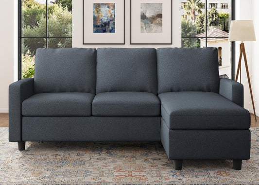 HONBAY Convertible Sectional Sofa Couch, L Shaped Couch with Reversible Chaise, Mid Dark Grey