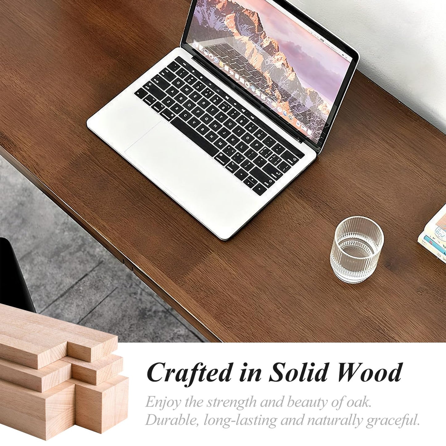 Cttasty Solid Wood Computer Desk with Drawers, Modern Writing Desk for Home Office, Mid Century Modern Desk, Oak Study Table, 35.4x19.9x29.5 inches (Single Drawer), Walnut