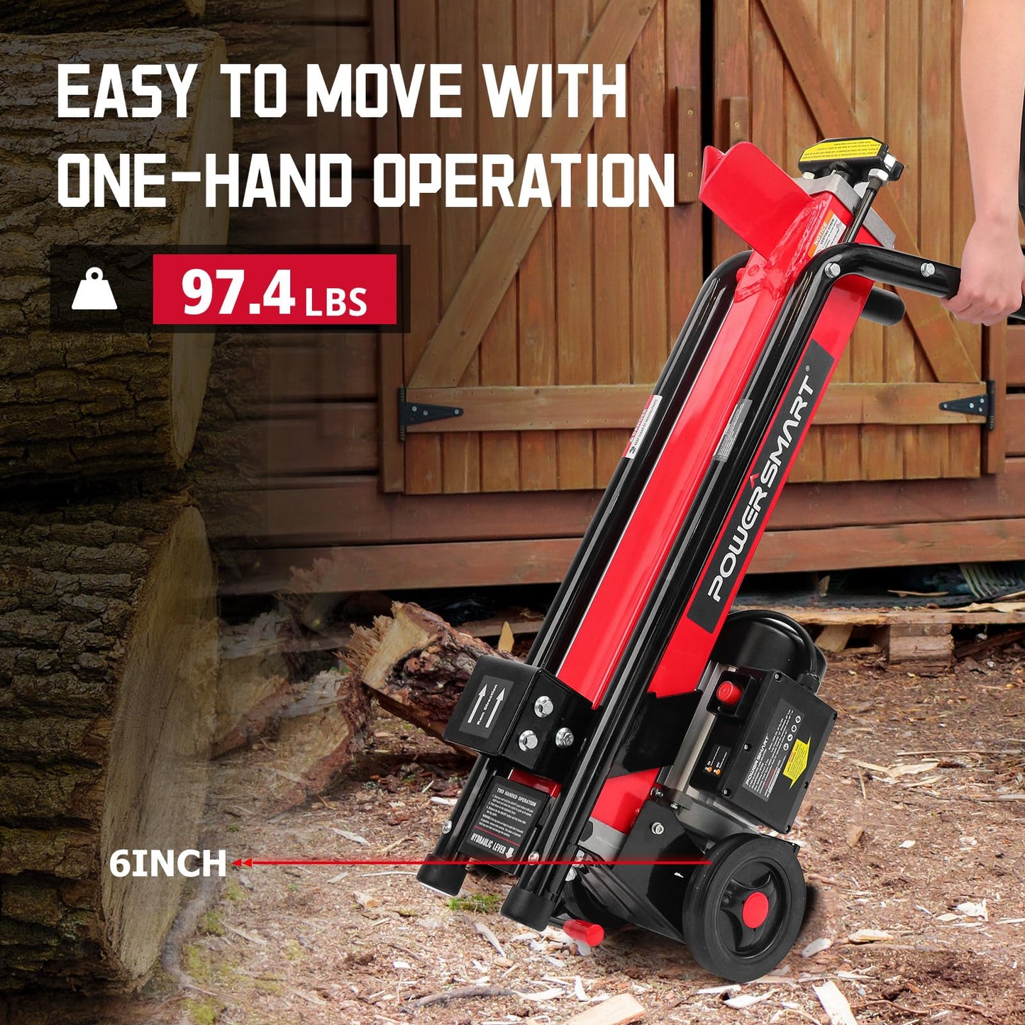 PowerSmart Electric Log Splitter 6.5-Ton, Wood Splitter with 3450 Motor Speed, 15 Amp, Horizontal Full Beam Design and Steel Wedge for Firewood & Kindling Cutting
