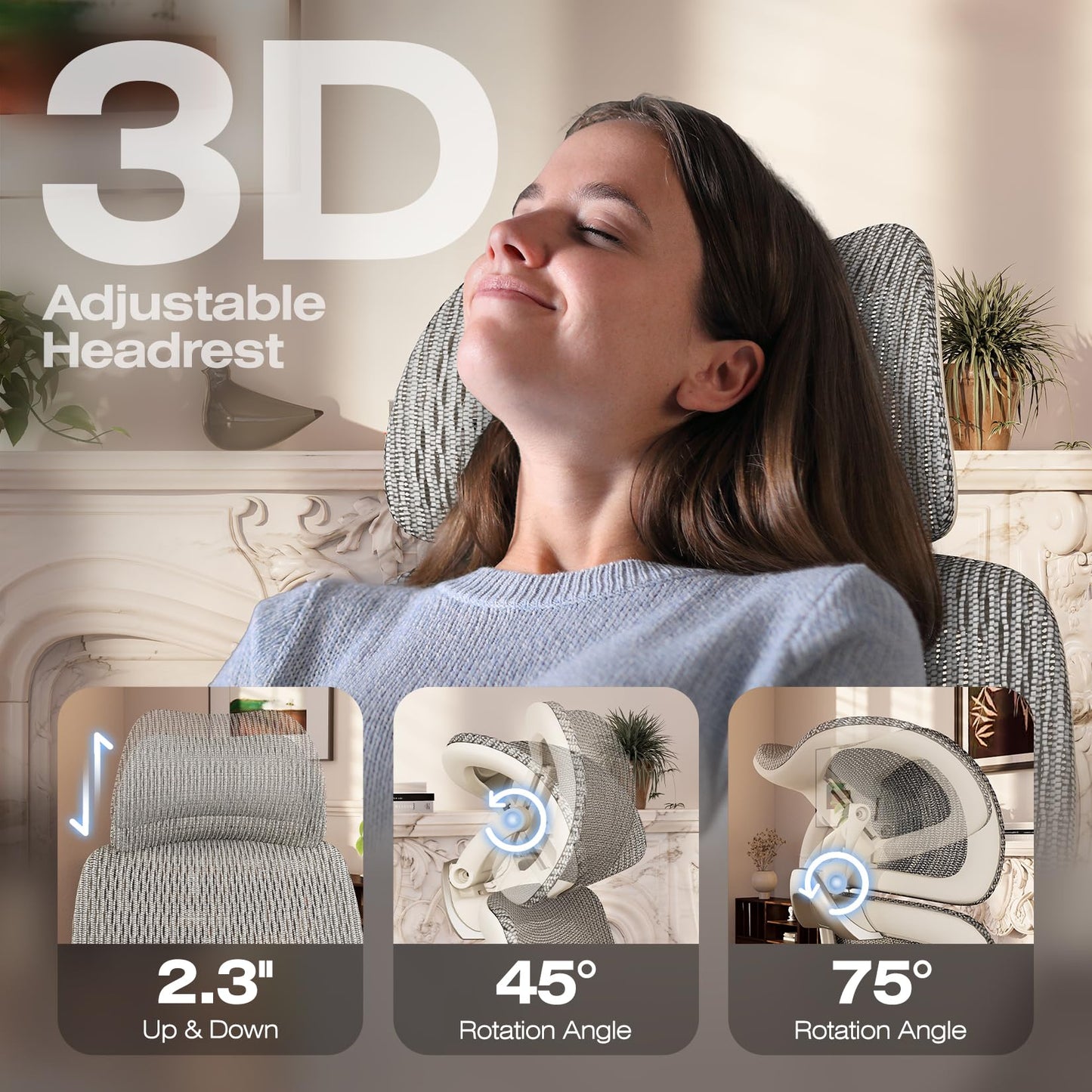 ELABEST X100 Ergonomic Mesh Office Chair with Footrest, Big and Tall Home Desk Chair with 5D Flip-Up Arms, Adjustable 3D Lumbar Support, Gaming & Executive Computer Chair, First Light