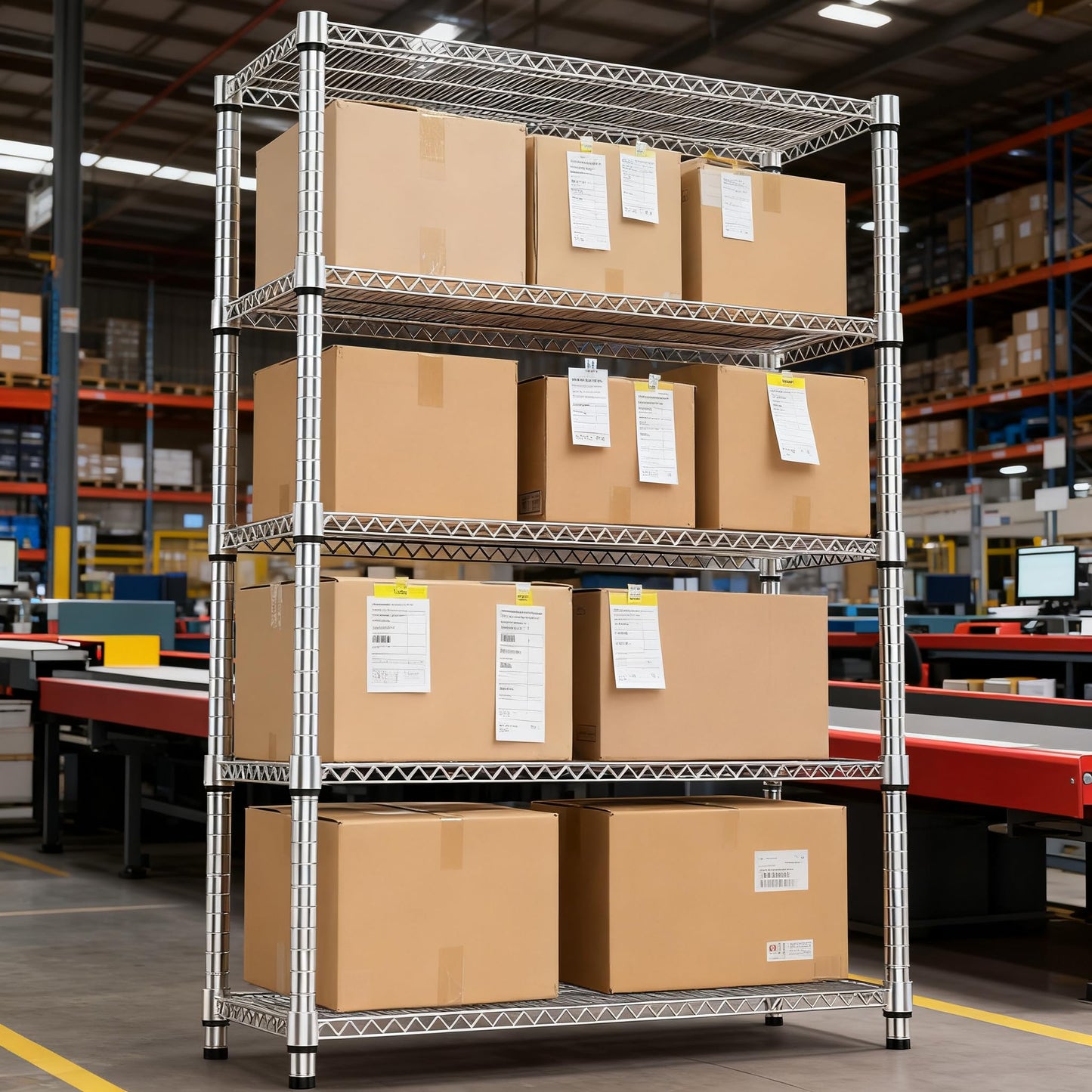 M MZG 5 Tiers Shelf Metal Storage Shelves 3300 lbs Steel Storage Shelving Utility Shelving Unit Steel Organizer Wire Rack for Home,Kitchen,Office,Garage Chrome 17.7" D x 47.2" W x 70.3" H