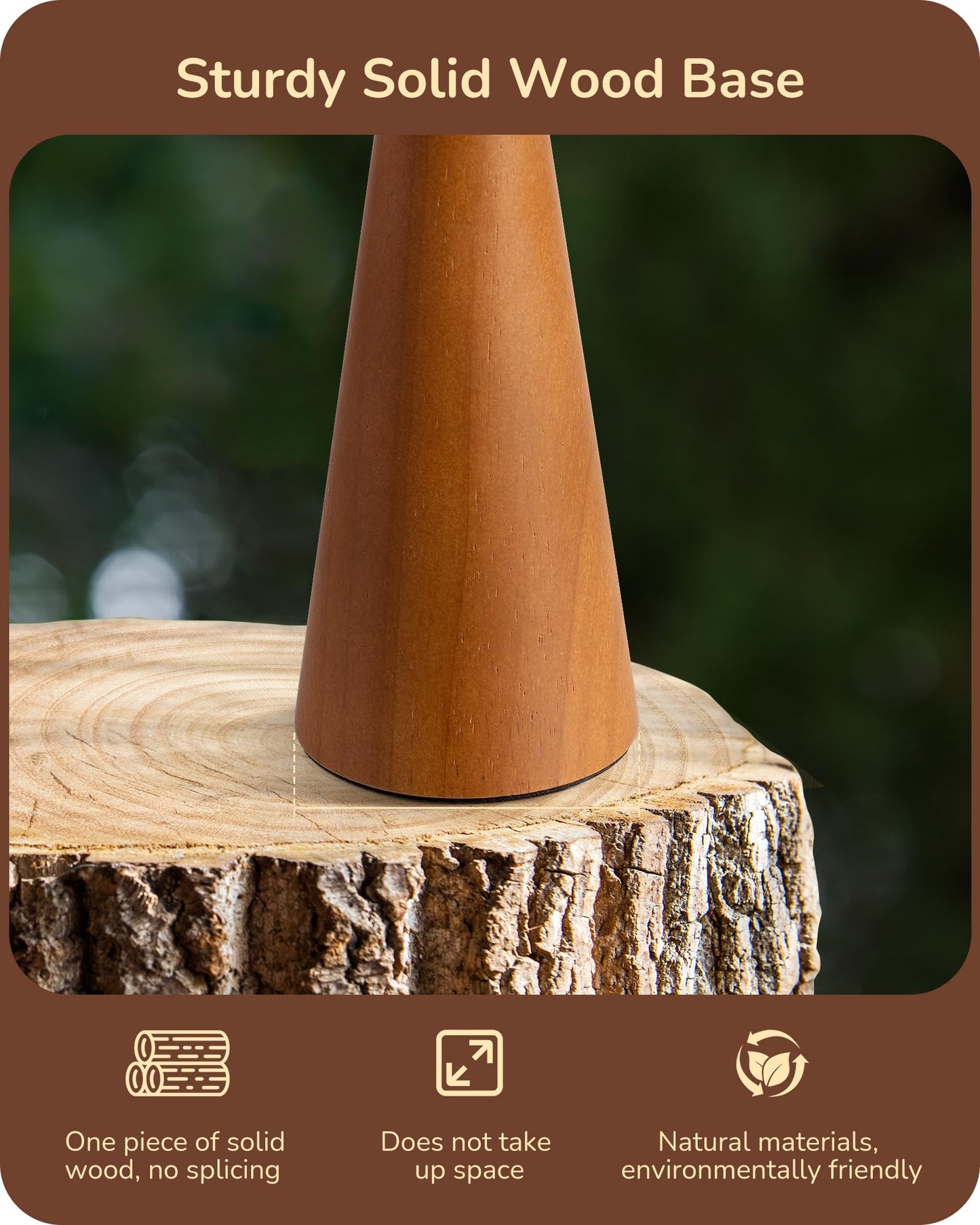 EDISHINE Small Table Lamp, Wooden Nightstand Lamp, 13.58in, Dark Wood Color, E26 Socket, ON-Off Switch