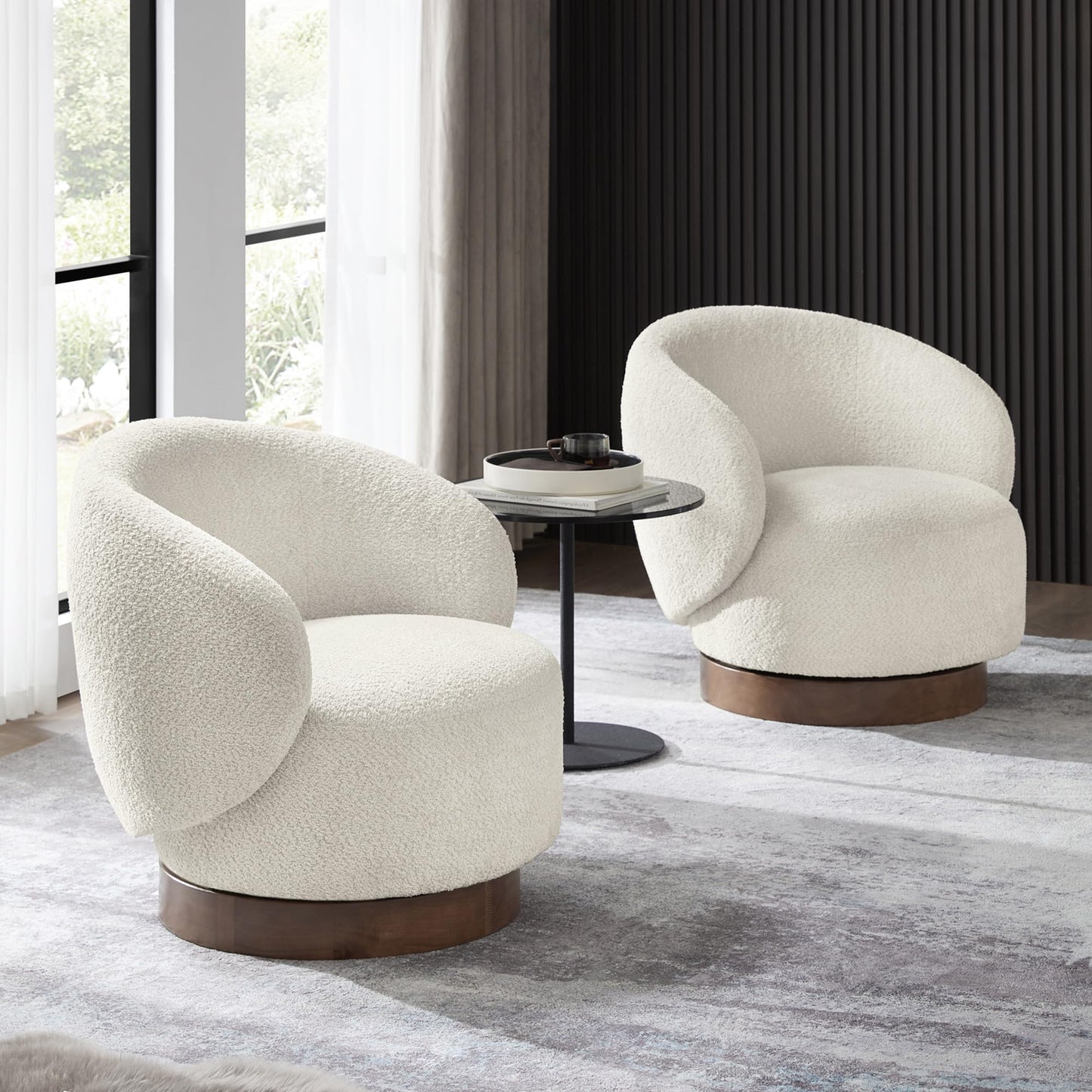KISLOT Swivel Accent Chair Round Barrel Armchair Upholstered Performance Fabric for Living Room Bedroom Waitingroom,2 Box,Cream