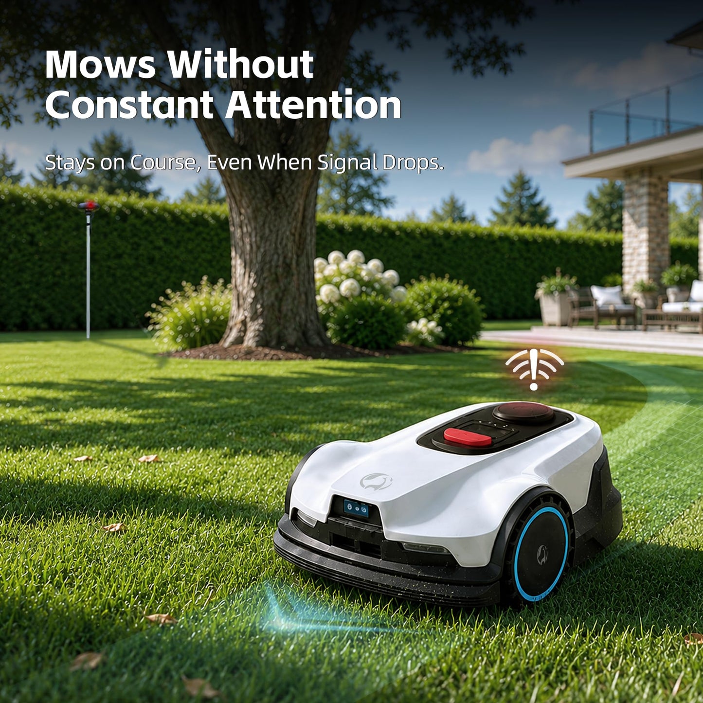Lawn Mower, Visual+RTK Navigation, Works Under Trees, No Wire, Covers Up to 1/4 Acre, Robotic Mower with Auto Mapping & 6000mAh high-Capacity Battery