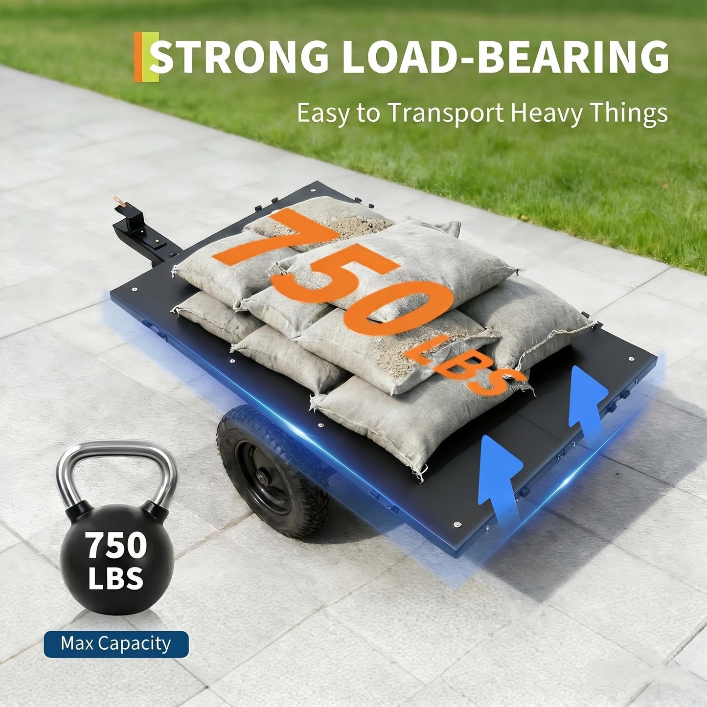 Heavy Duty ATV Trailer Steel Dump Cart, 750 lbs 17 Cubic Feet, Garden Utility Trailer Yard Trailers with Removable Sides for Riding Lawn Mower Tractor