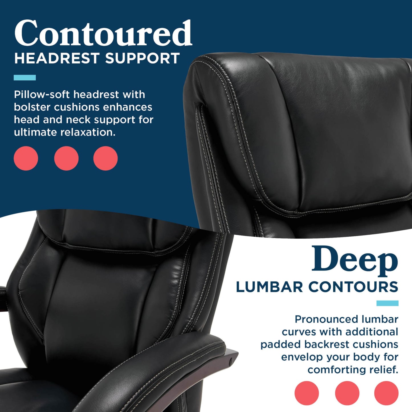 La-Z-Boy® Bellamy Executive Office Chair with Memory Foam Cushions, Real Wood Arms and Swivel Base, Waterfall Seat Edge, Faux Bonded Leather, Black