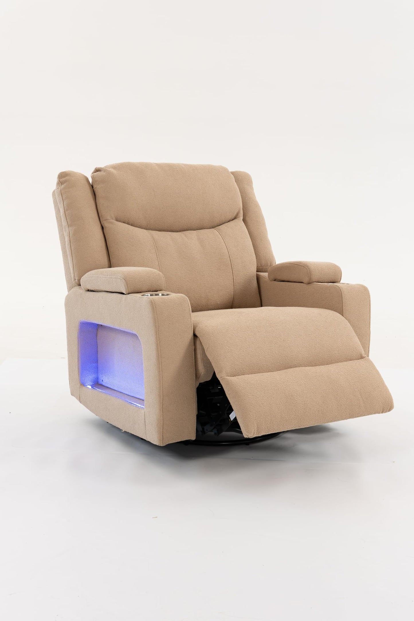 GDFStudio Extra Wide Power Recliner Chair 270 Degree Swivel Velvet Reclining Chair with Heat Massage USB and Type C Charging Ports for Living Room Bedroom Office, Camel