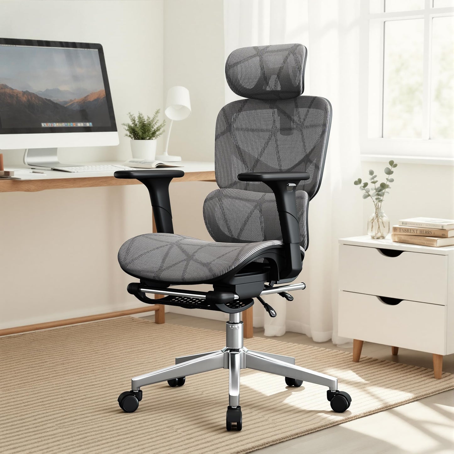 Office Chair with 3D Adjustable Lumbar Support,Ergonomic Computer Chair,Adjustable Headrest and Armrests, 400lbs Capacity,Tilt-Swivel,Premium Mesh Desk Chair for Office,Home & Gaming (Grey)