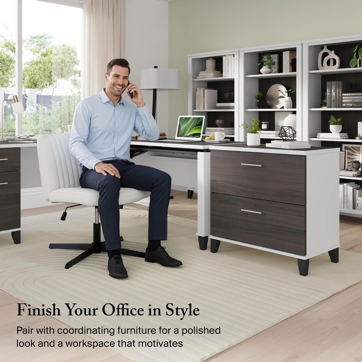 Bush Furniture Somerset 72W 3 Position Sit to Stand Adjustable Standing L Shaped Desk in White and Storm Gray, Ergonomic Corner Computer Office Table
