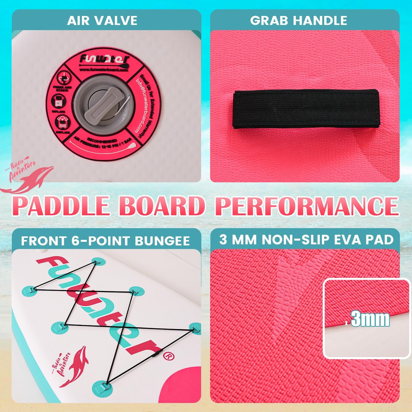 FunWater Inflatable Stand Up Paddle Board 10'6"/11"/11'6" Paddle Board for Adults & Youth, Paddleboards Inflatable with Premium SUP Accessories, Wide Stable, Non-Slip Comfort Deck (White & Pink)