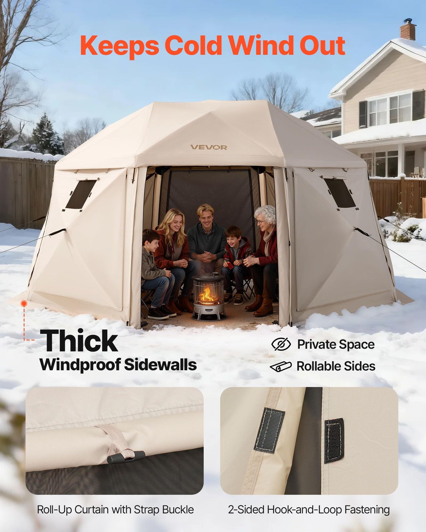 VEVOR Pop Up Gazebo Screen Tent, 12 x 12 ft Large High 13-Sided Camping Canopy Tent with Removable Top & Carry Bag, Quick Set & Bite-Proof Mesh Screen Sun Shelter for 8-10 Persons Backyard Patio