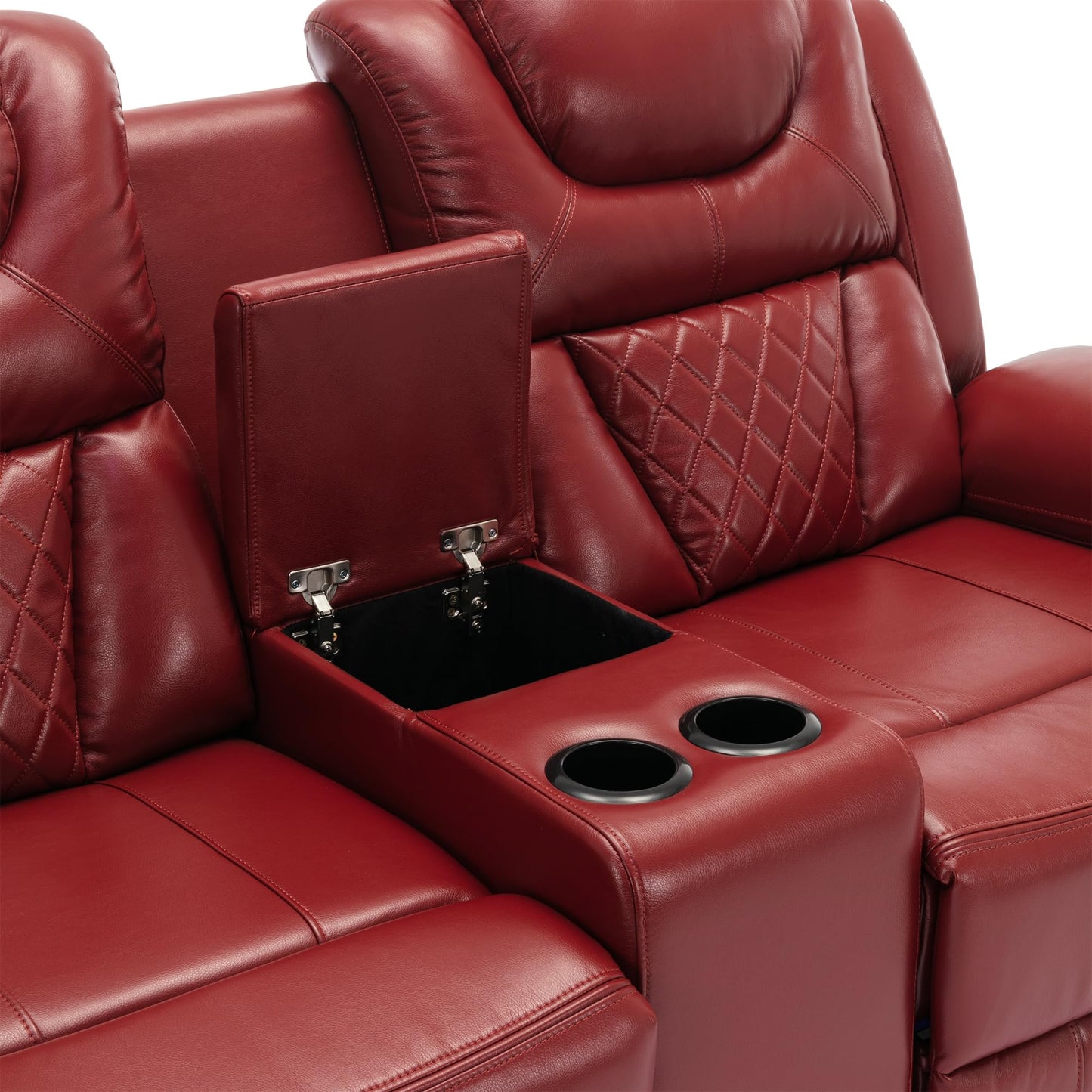Ball & Cast 73" Home Theater Seating Manual Recliner Loveseat with LED Light Strip,Luxury Leather Couch W/Cup Holder & Hiden Storage,Lazy Adjustable Chair for LivingRoom Movie Night Enjoyment,WindRed