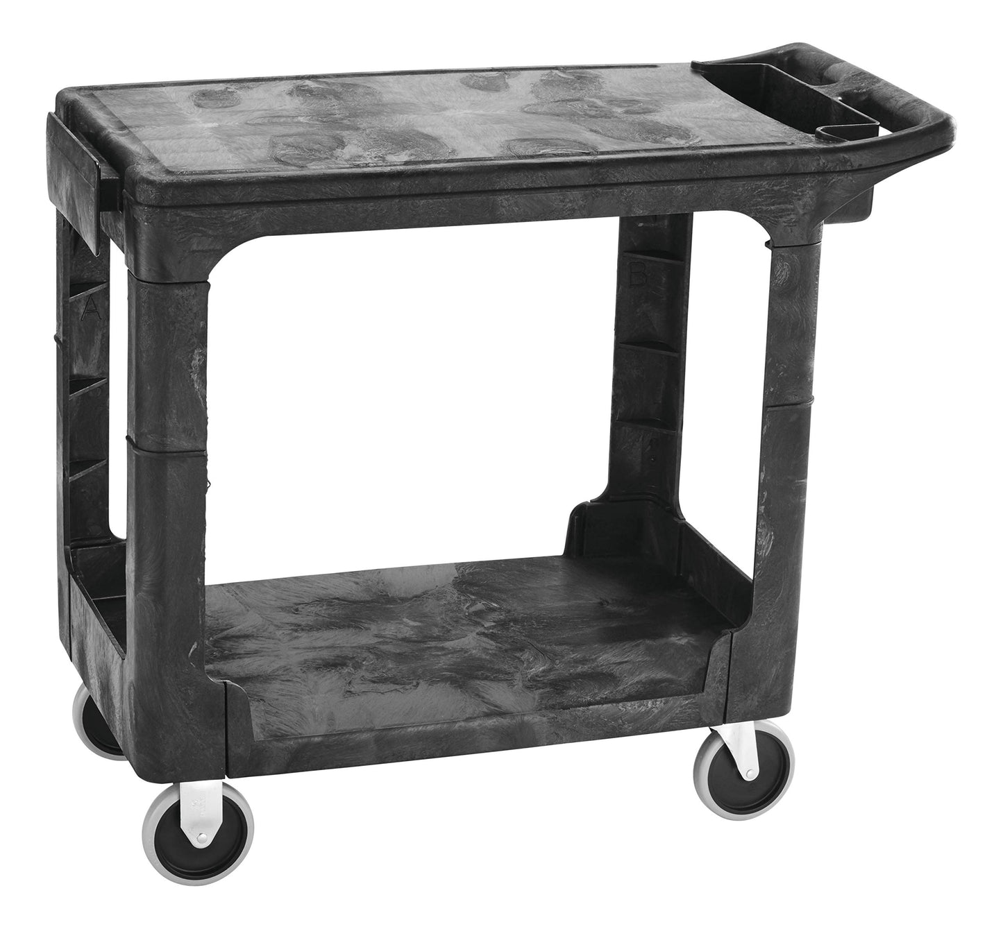 Rubbermaid Commercial Products 2-Shelf Utility/Service Cart, Small, Flat Shelves, Storage Handle, 500 lbs. Capacity, for Warehouse/Garage/Cleaning/Manufacturing