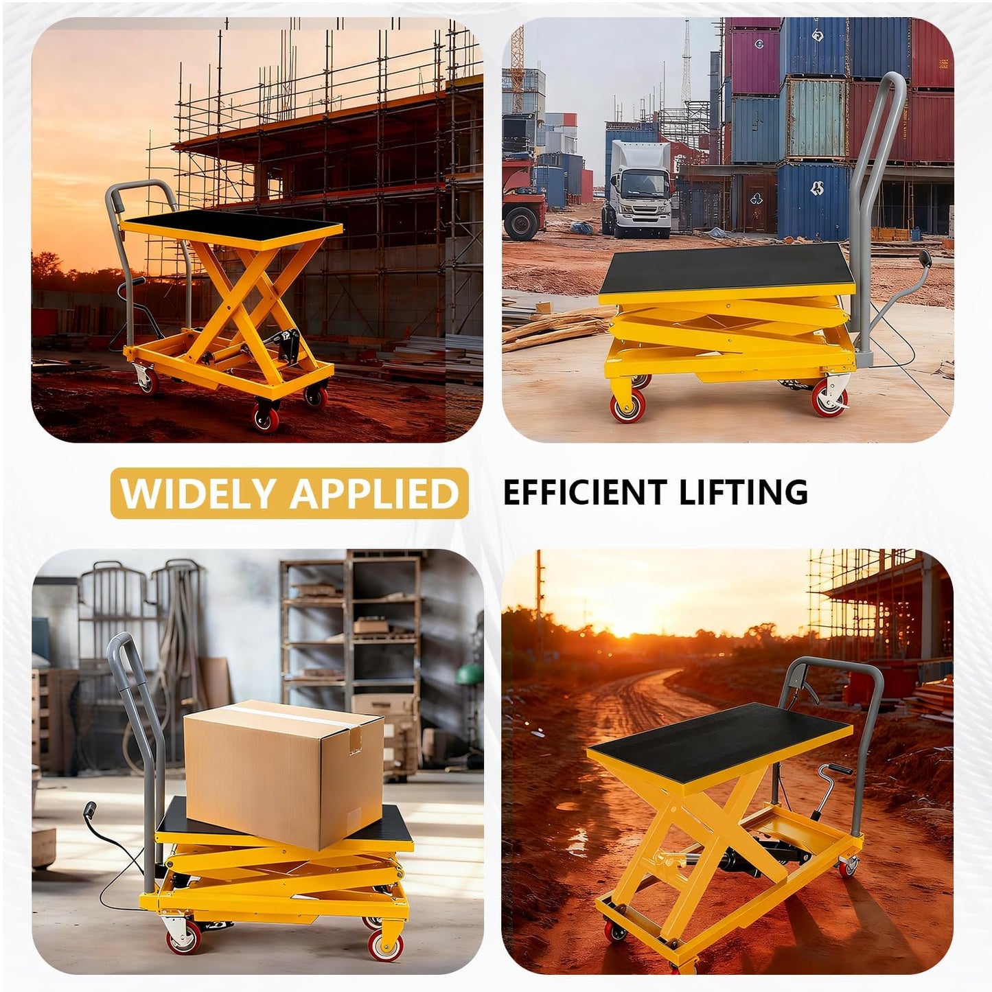 Hydraulic Lift Table Cart, 330lbs Capacity 50" Lifting Height, Double Scissor Lift Table with Non-Slip Pad for Material Handling & Transportation (Yellow, 330LBS-Double Scissor)