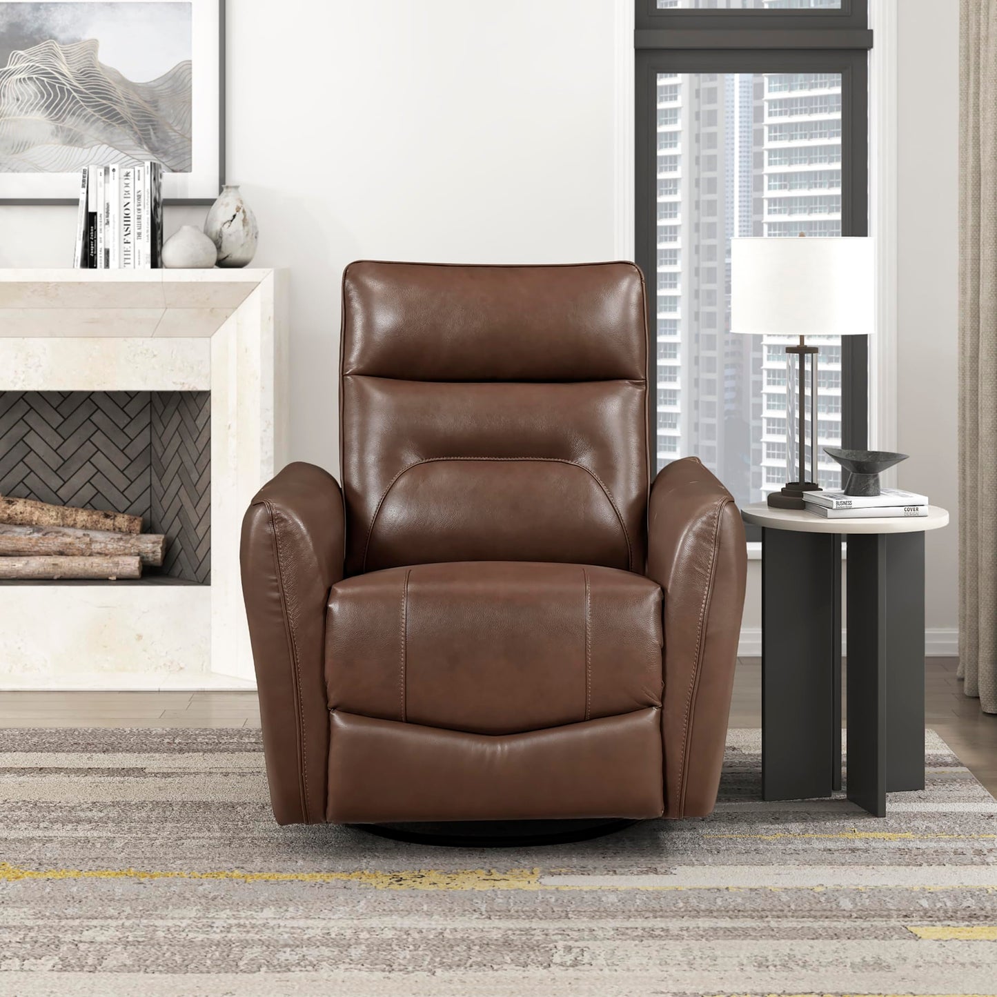 Lexicon Swivel Glider Reclining Chair, Top Grain Leather Match Manual Recliner, Comfy Nursery Glider Recliner, Swivel Reclining Chair for Living Room/Office/Bedroom/Apartment, Toffee Brown
