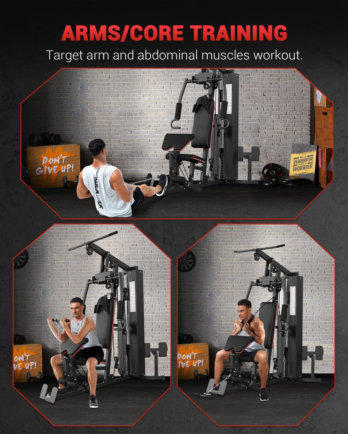 Multifunctional Home Gym Equipment, Workout Station with 150LBS Weight Stack, Home Gym Machine with Pulley System for Full Body Training