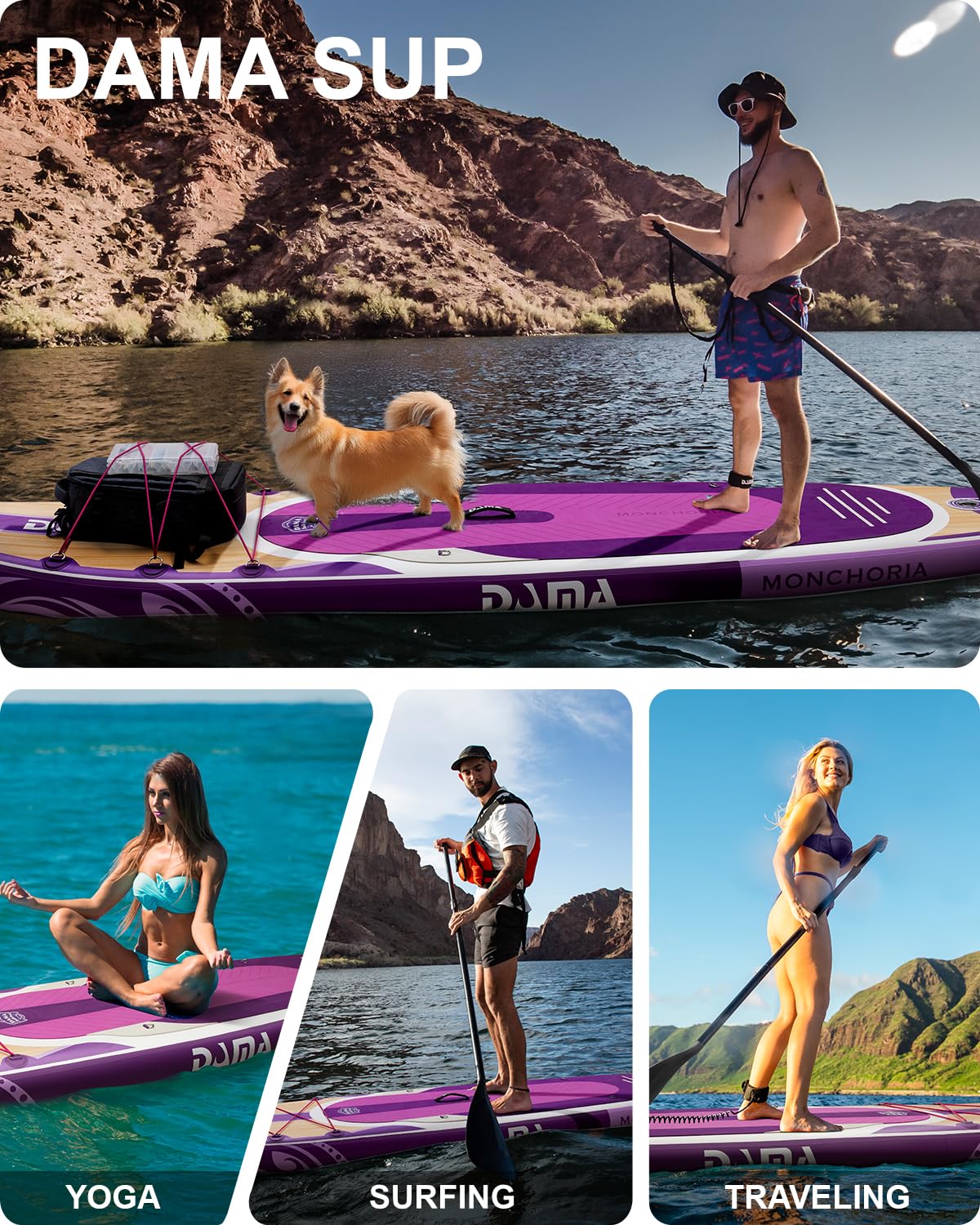 DAMA 11'*34"*6" Stand Up Paddle Board, Inflatable Paddle Board,Inflatable Paddle Boards for Adults w/a Wide, Smooth and Non Slip Deck, Versatile Styles, Suitable for Adults and Teenagers,Purple.