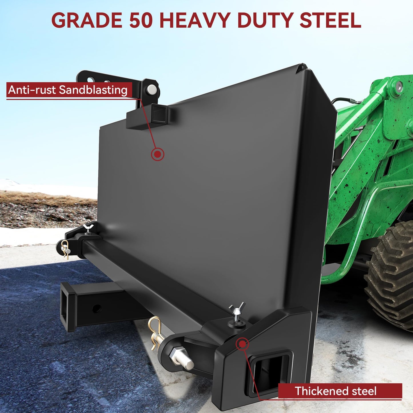 YITAMOTOR Skid Steer 3 Point Adapter Plate with 2'' Trailer Hitch Receiver, Universal Quick Attach Mount Plate Adjustable Width Lift Arms from 8" to 43" for Front Loader Case