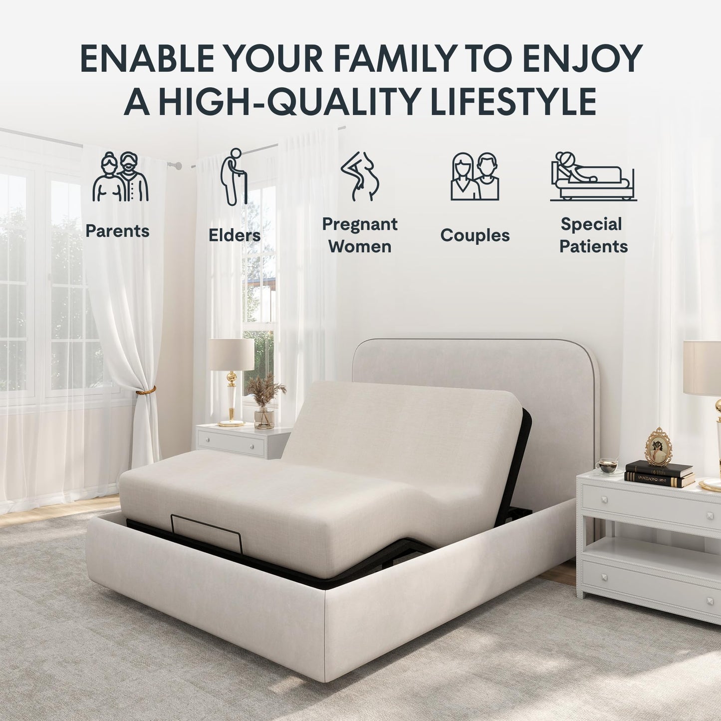 FLEXISPOT Adjustable Bed Frame Base Twin XL,Segmented Design,Easy Assemble, Oxford Fabric Bedspread,Wired Remote,Whisper Quiet Durable Motor,Mattress Holder, No Box Spring.