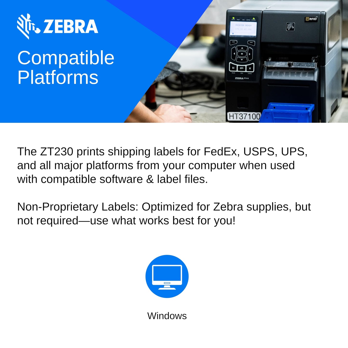 Zebra ZT230 Thermal Industrial Printer 4"| 203 DPI | No Ink Required | USB, Serial | LCD Screen | 1 Year Warranty | Thermal Transfer