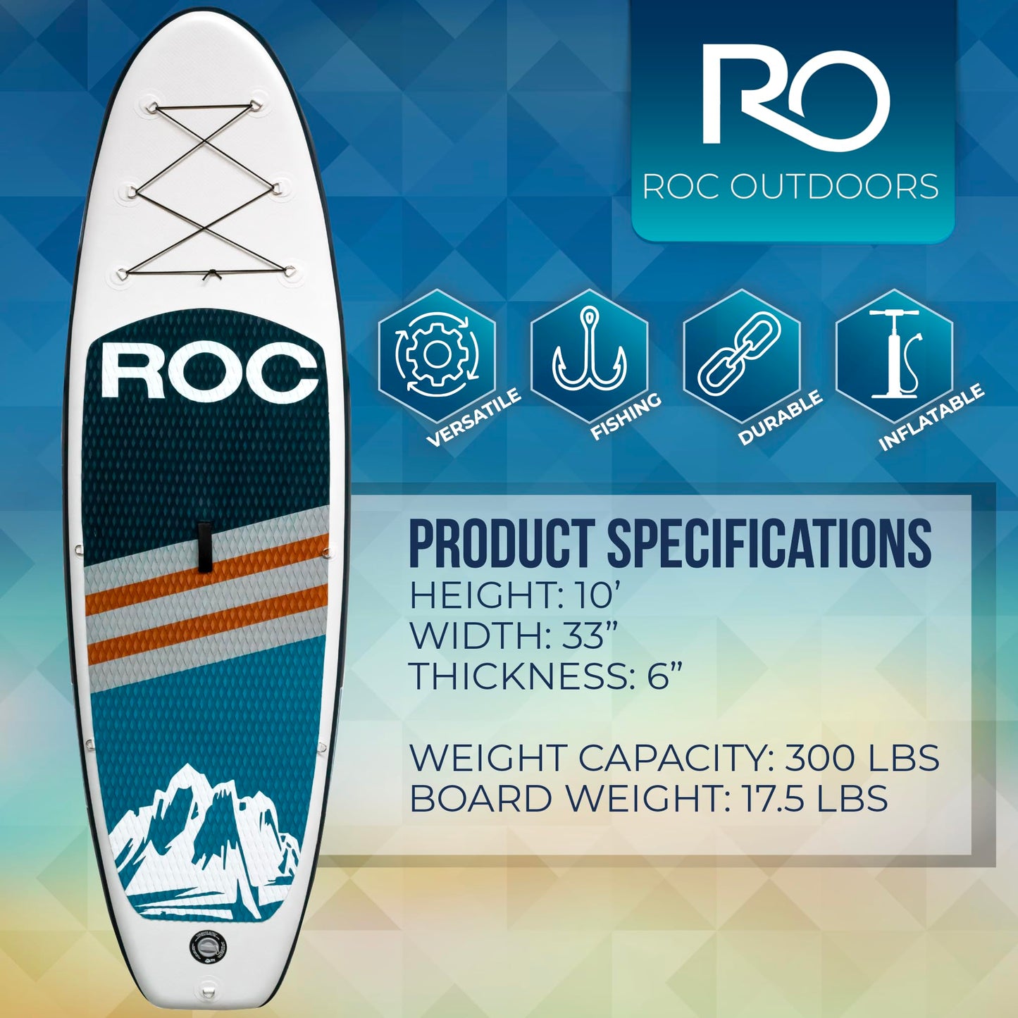 Roc Inflatable Stand Up Paddle Board with Premium SUP Paddle Board Accessories, Wide Stable Design, Non-Slip Comfort Deck for Youth & Adults (Navy W/Kayak Seat)