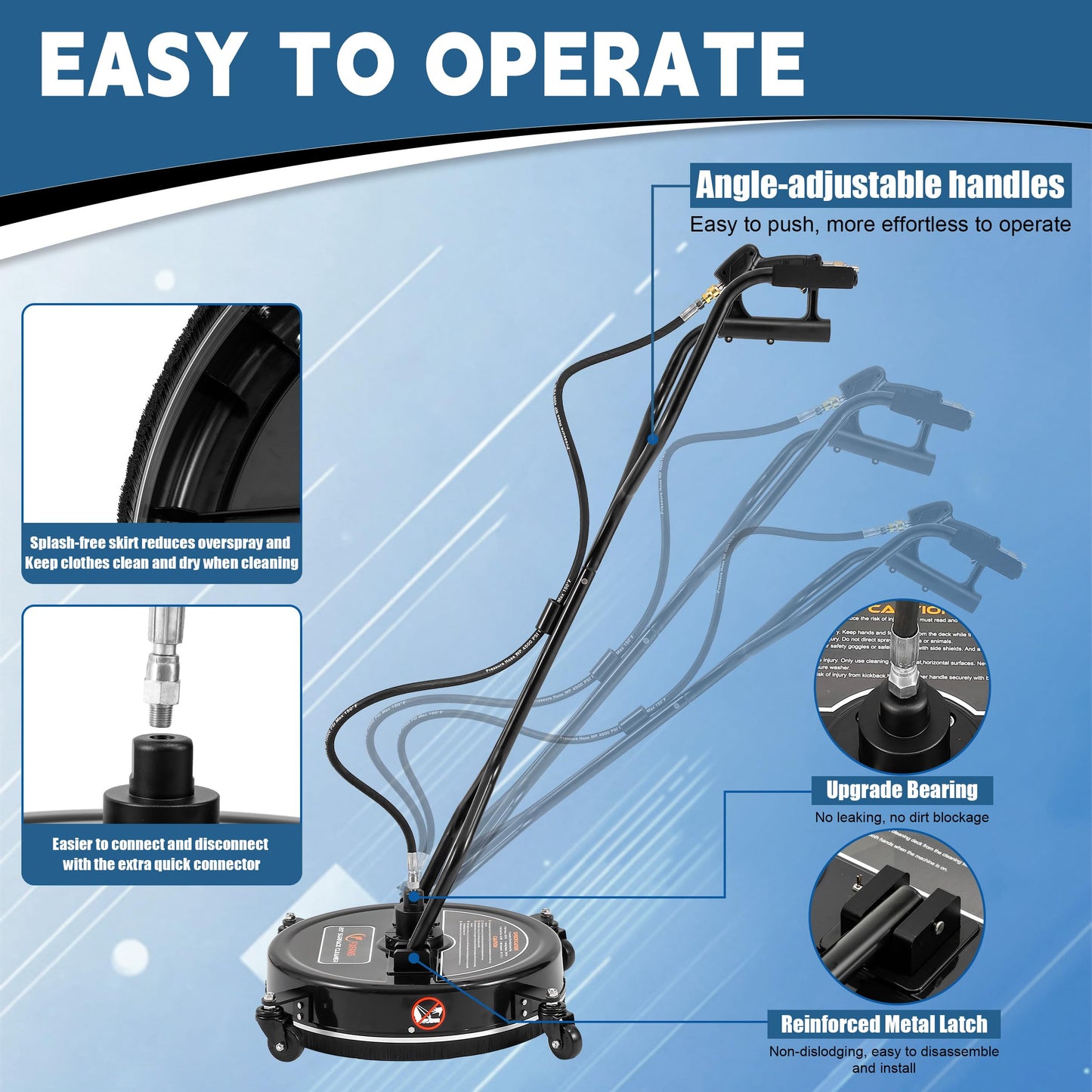 FIXFANS 20" Pressure Washer Surface Cleaner with 4 Wheels & Dual Handle, Power Washer Surface Cleaner Attachment Built in Filter, Pressure Washer Accessory for Cleaning Driveways and Patios, 4500 PSI