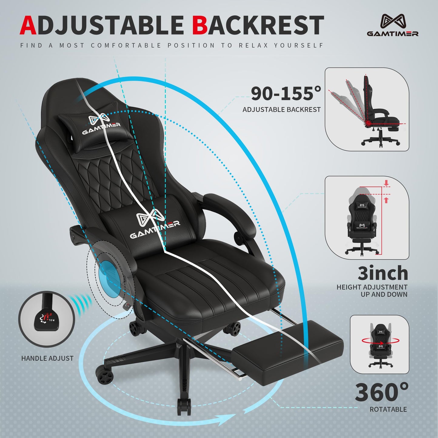 Gamtimer Gaming Chair with Footrest, Ergonomic Computer Chair, PU Breathable Material with Headrest and Lumbar Support, Suitable for Silla Gamer and Adults (White)