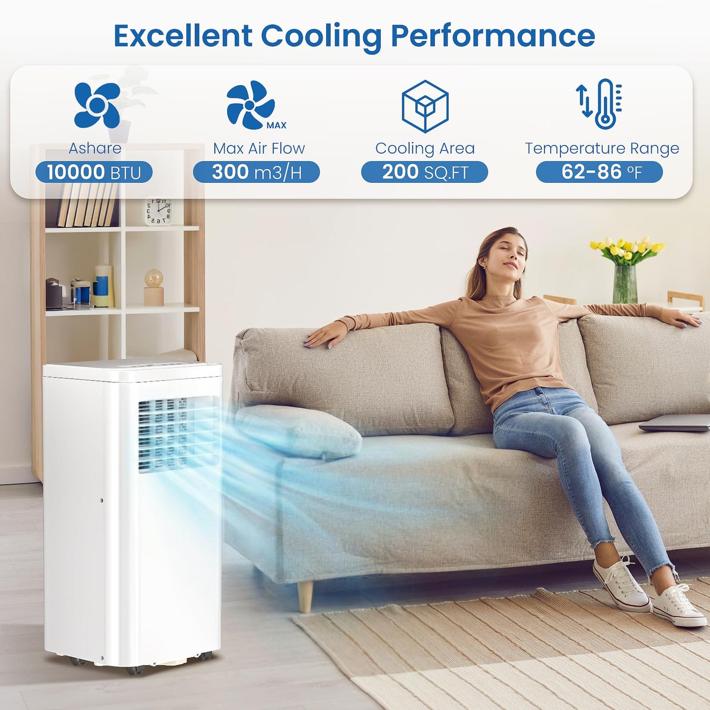 Antarctic Star Portable Air Conditioners, 10000 BTU, Portable AC Unit with Cooling/Fan/Dehumidifier/Sleep Modes, Cools up to 450 Sq.Ft, Remote Control/LED Display, 24H Timer for Bedroom, Living Room