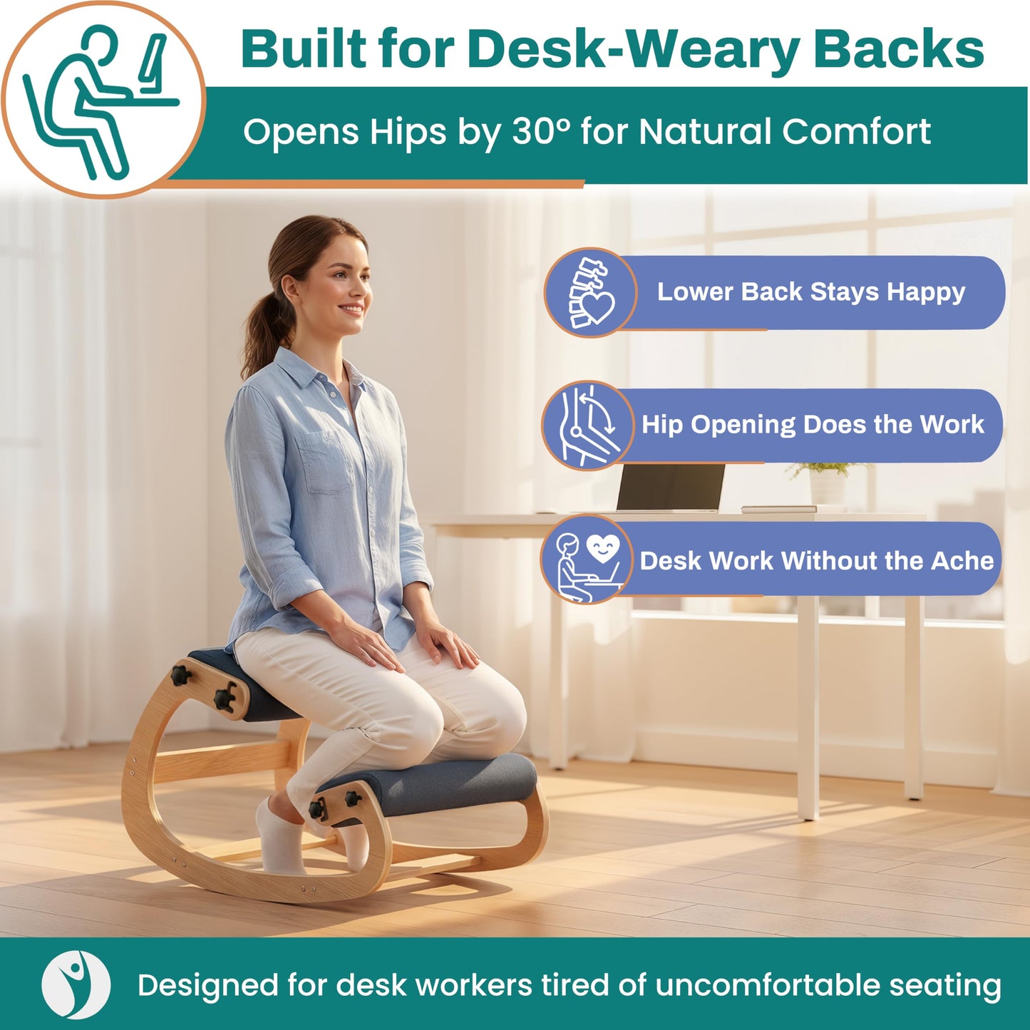 NYPOT Ergonomic Kneeling Chair with Adjustable Seats - Knee Chair for Posture Correction & Kneel Rocking Stool for Desk - Back Pain Relief for Home and Office, Supports 250 pounds - 5 Years Warranty