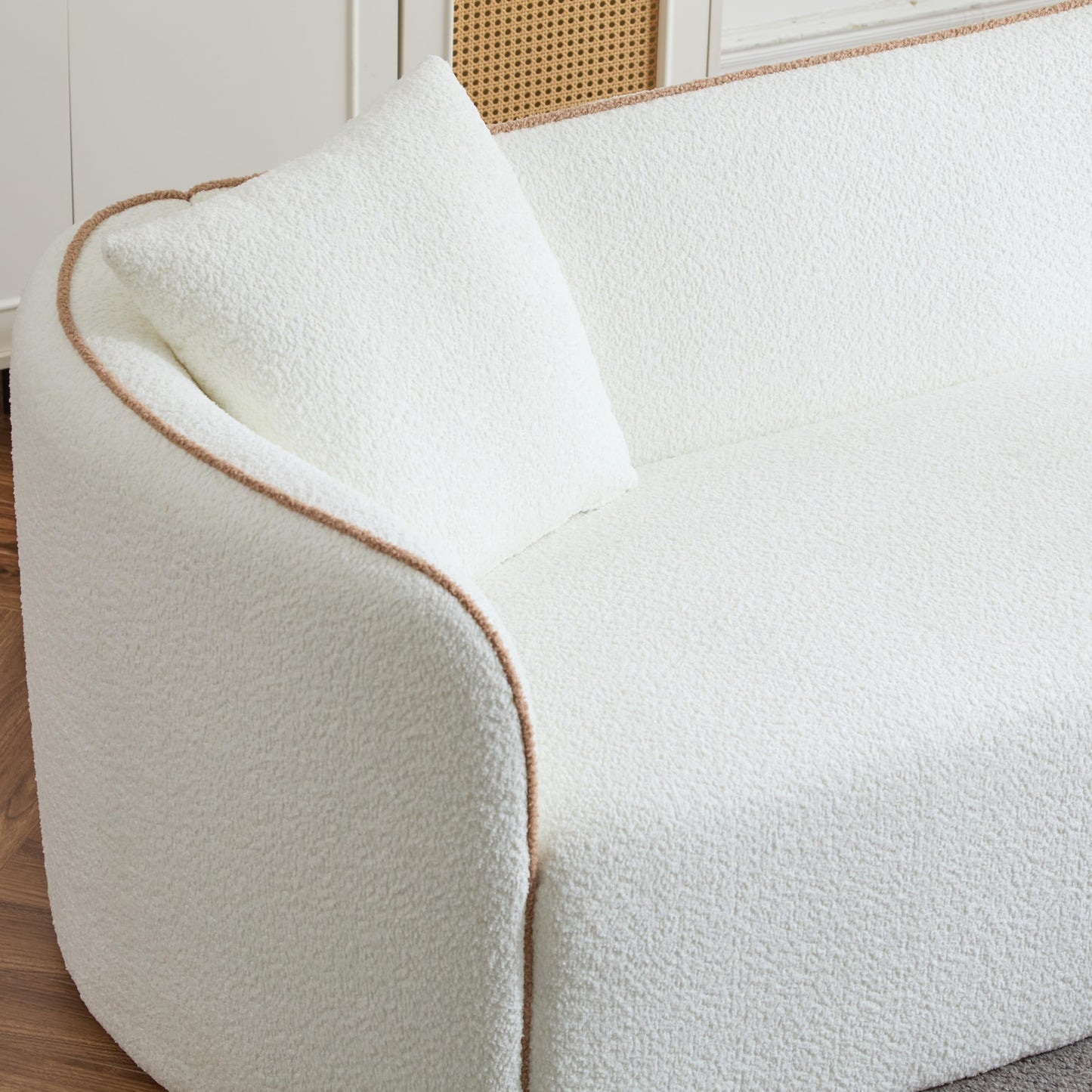 Christopher Knight Home Audie Modern Minimalist Living Room Boucle Fabric Upholstered 3-Seater Sofa Couch,Ergonomic Lounge Couch Seating,Soft Padded Cushion,Wooden Frame,Bedroom/Home Office,White