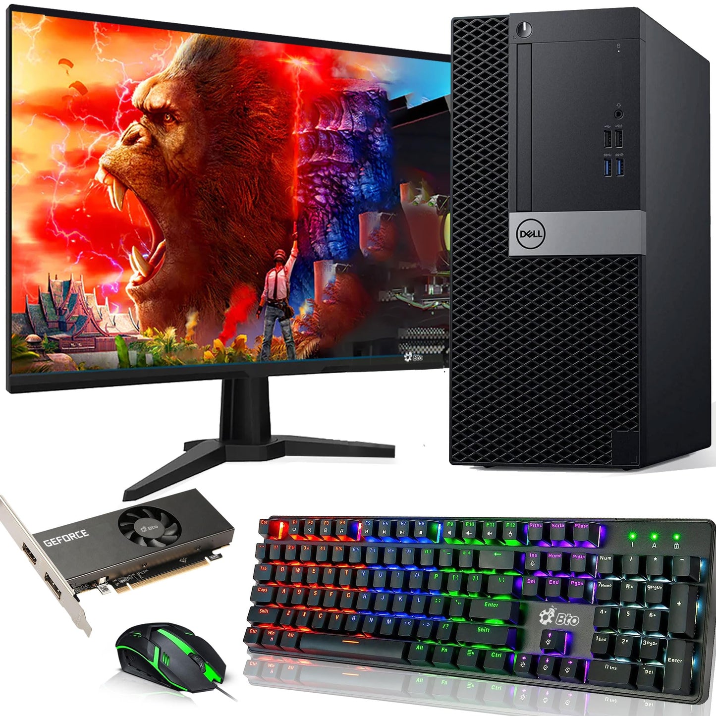 Dell Gaming Tower Desktop PC – Intel Core i5-6500 – 16GB DDR4 RAM – 512GB SSD – GeForce GT 1030 – 24" Monitor – RGB Keyboard & Mouse – WiFi – Windows 11 Pro – Gaming Computer (Renewed)