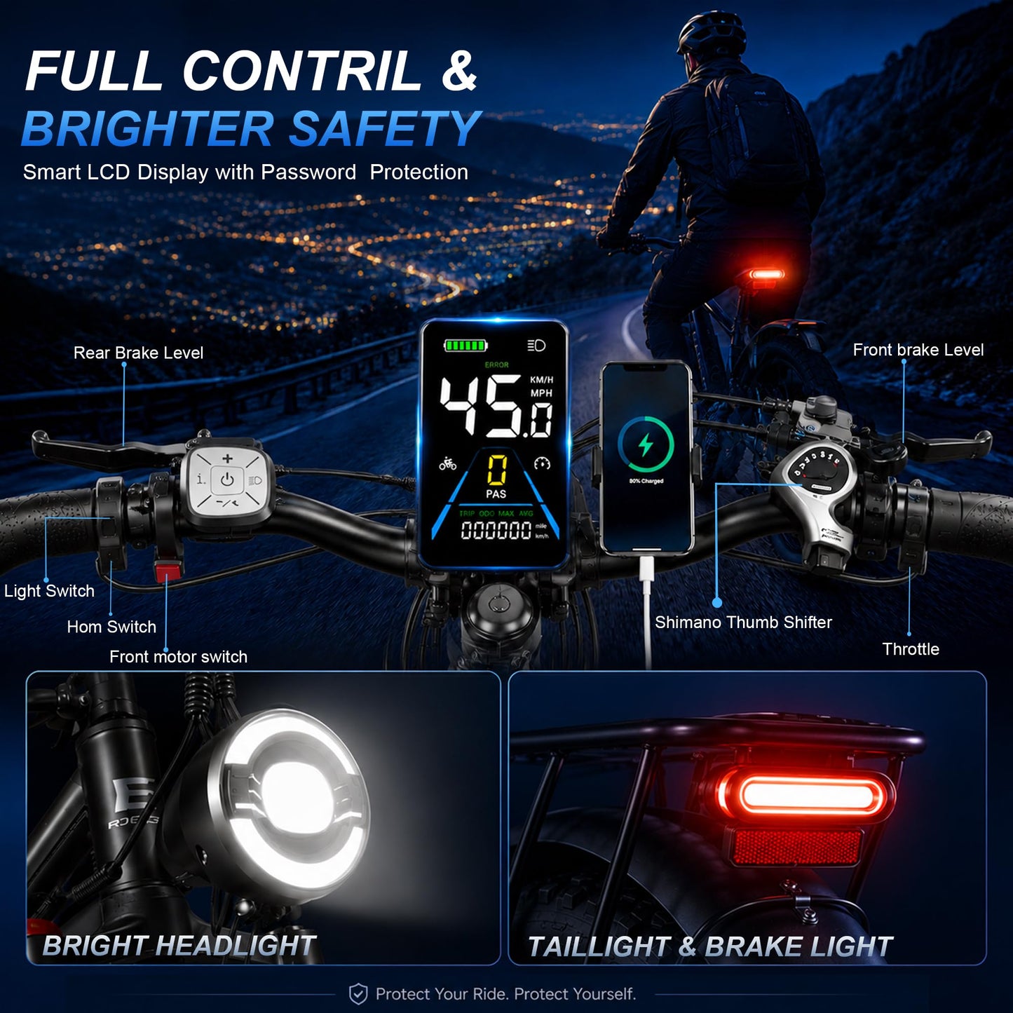 E·Bycco Electric Bike for Adults, 6000W Peak Dual Motor, 24" Fat Tire Ebike, 52V 32Ah Removable Battery, Full Suspension, Commuter Mountain E-Bike for Men Women (EB7PRO 24" BlackBlue)