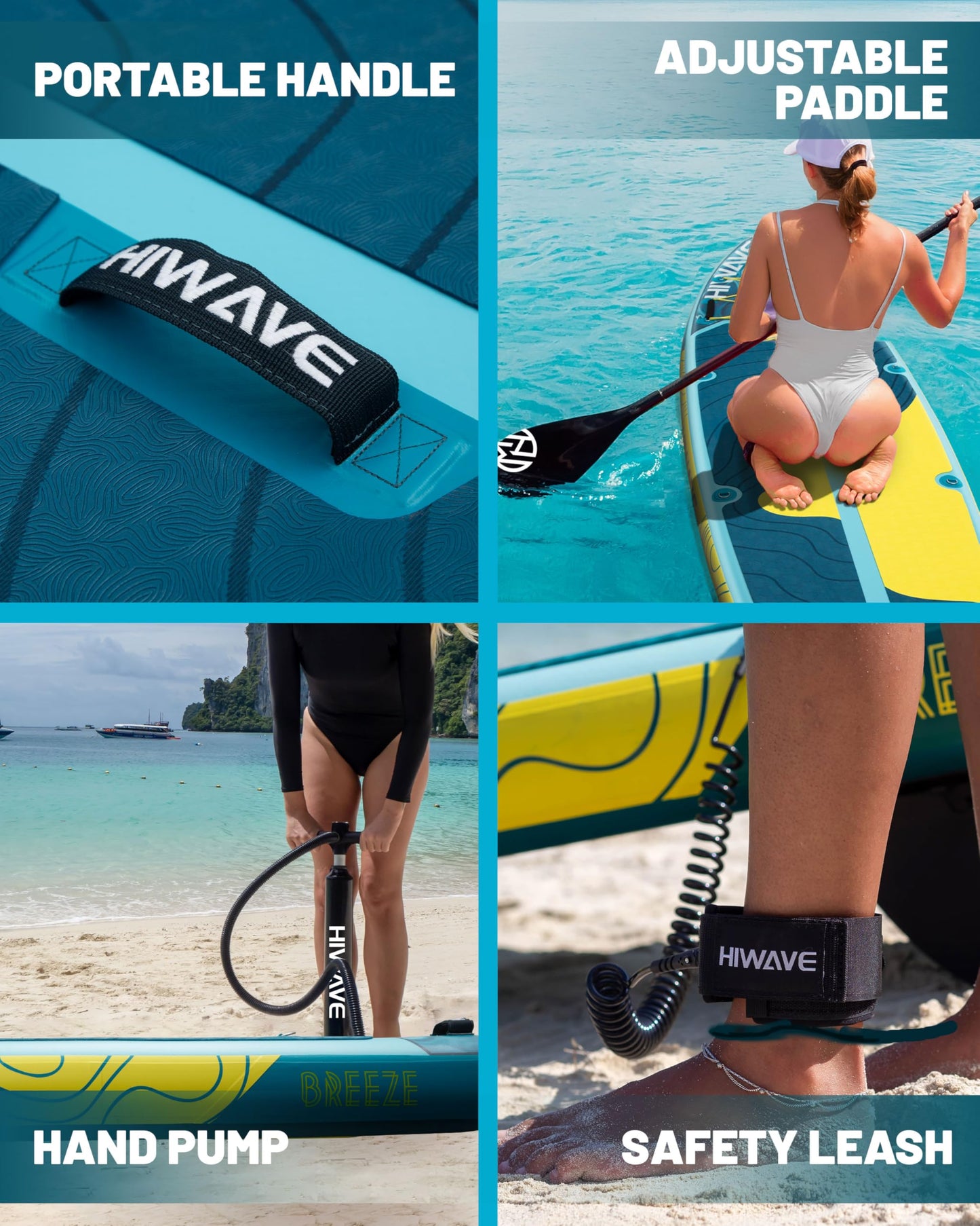 Hiwave Inflatable Stand Up Paddle Board 11’*34”*6” Sup Board,420lbs Capacity Adult&Youth Paddle Board, Pet Friendly for Ocean&Lake, w/Double Action Hand Pump Blue