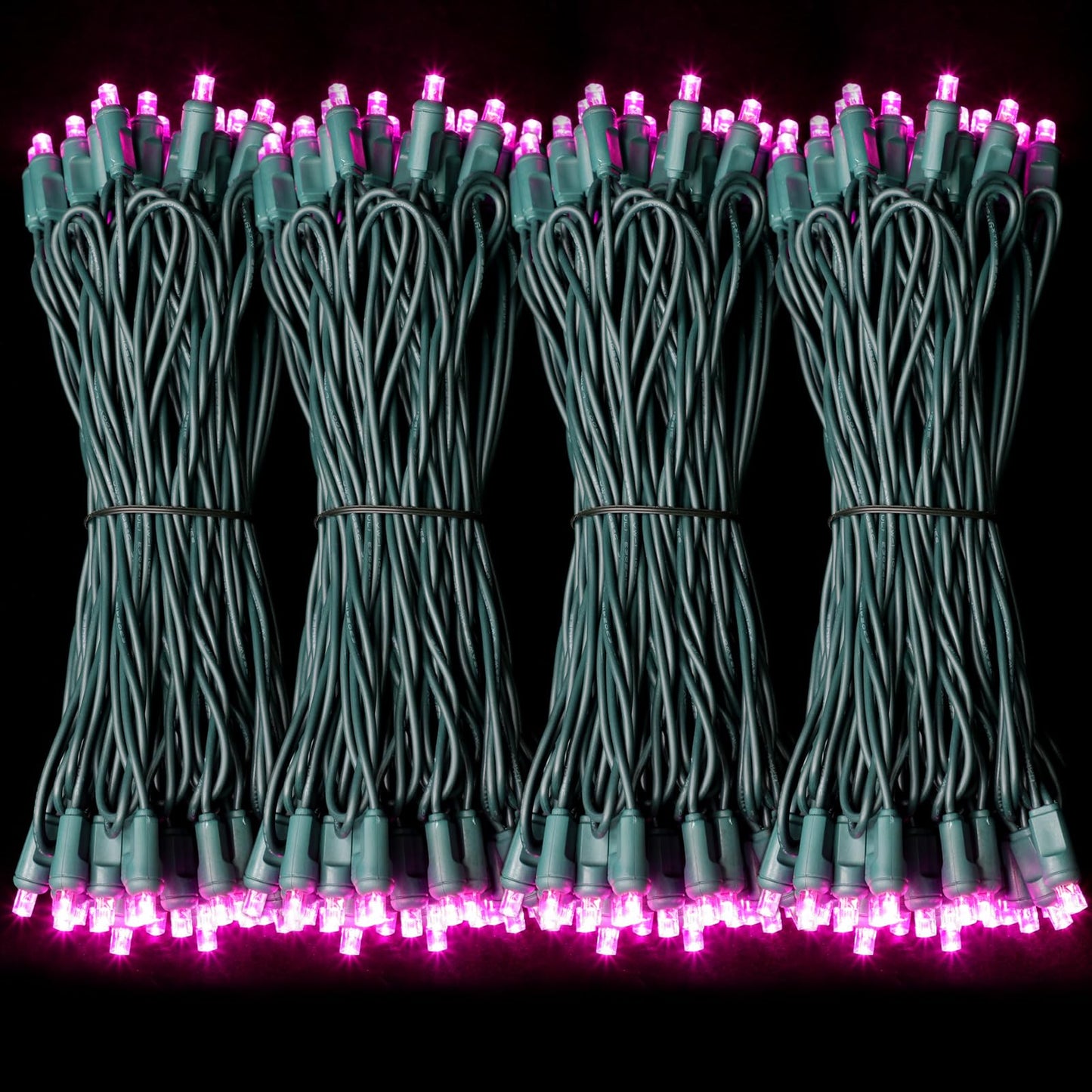 LAMPHOME LED String Lights, 100 Count (2pk of 50L), 6in Spacing, Green Wire, Pink