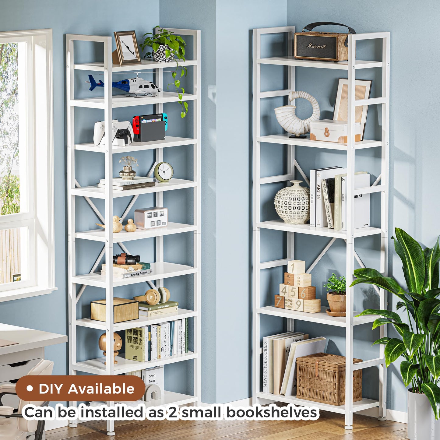 SUPERJARE Triple Bookshelf, Bookcase with 14 Open Display Shelves, Wide Book Shelf Book Case for Home & Office, 5 Tier, White