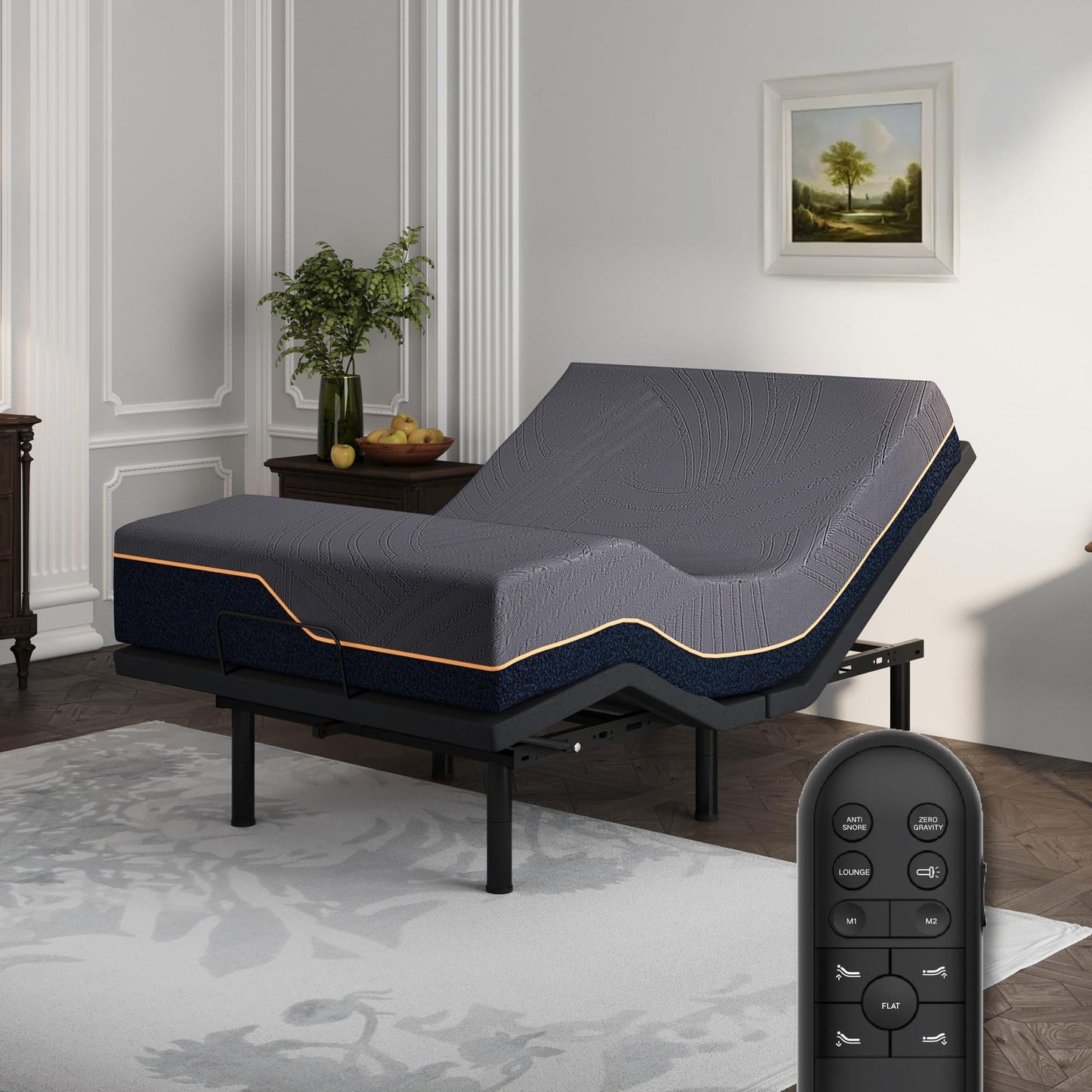 Dyonery Twin XL Adjustable Bed Frame with Mattress, 14 Inch Copper-Gel TwinXL Memory Foam Mattress with Wireless Remote Bed Base, Head & Foot Incline, 750lbs Lift Capacity