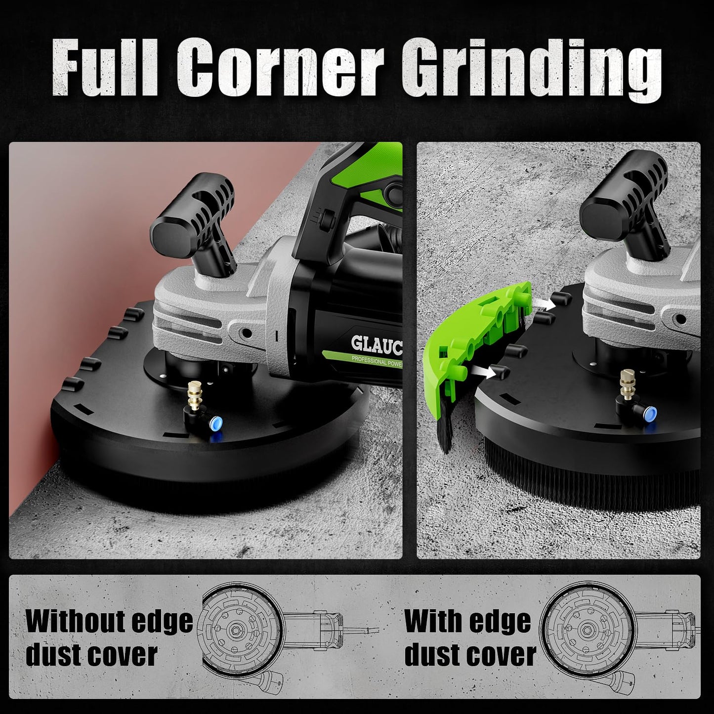 GLAUCUS® 7-Inch Concrete Surface Grinder, Angle Grinder Kit with Dust Shroud, floor grinder, 2200W Motor,Auxiliary Handle, Diamond Wheel, 90° Seamless sanding for Floor, Wall, Adhesive and Ceiling